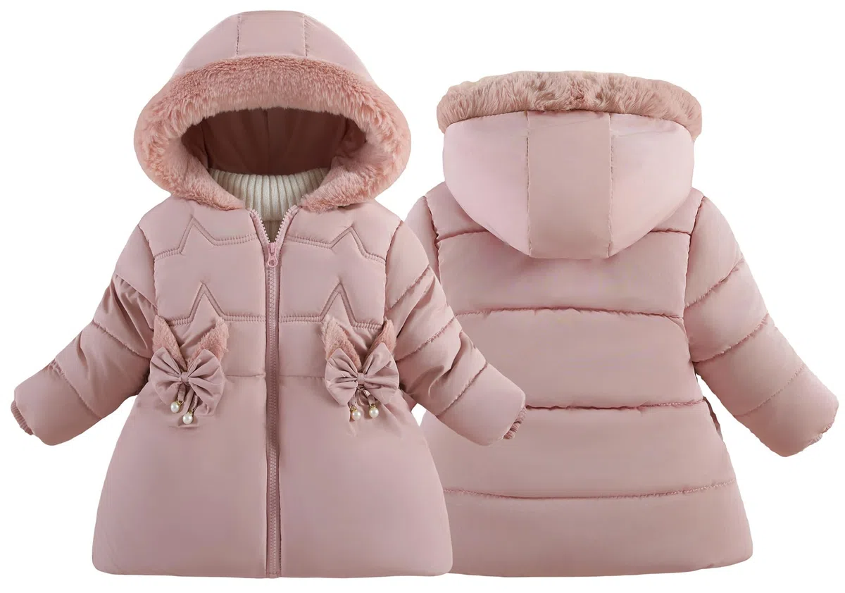Maeau - Abrigo de Plumas Niña con Capucha Invierno Chaqueta de Algodón Cremalleras Parker Abrigo Forro Polar Plumífero Cálido con Bolsillo Pajarita 1-5 Años