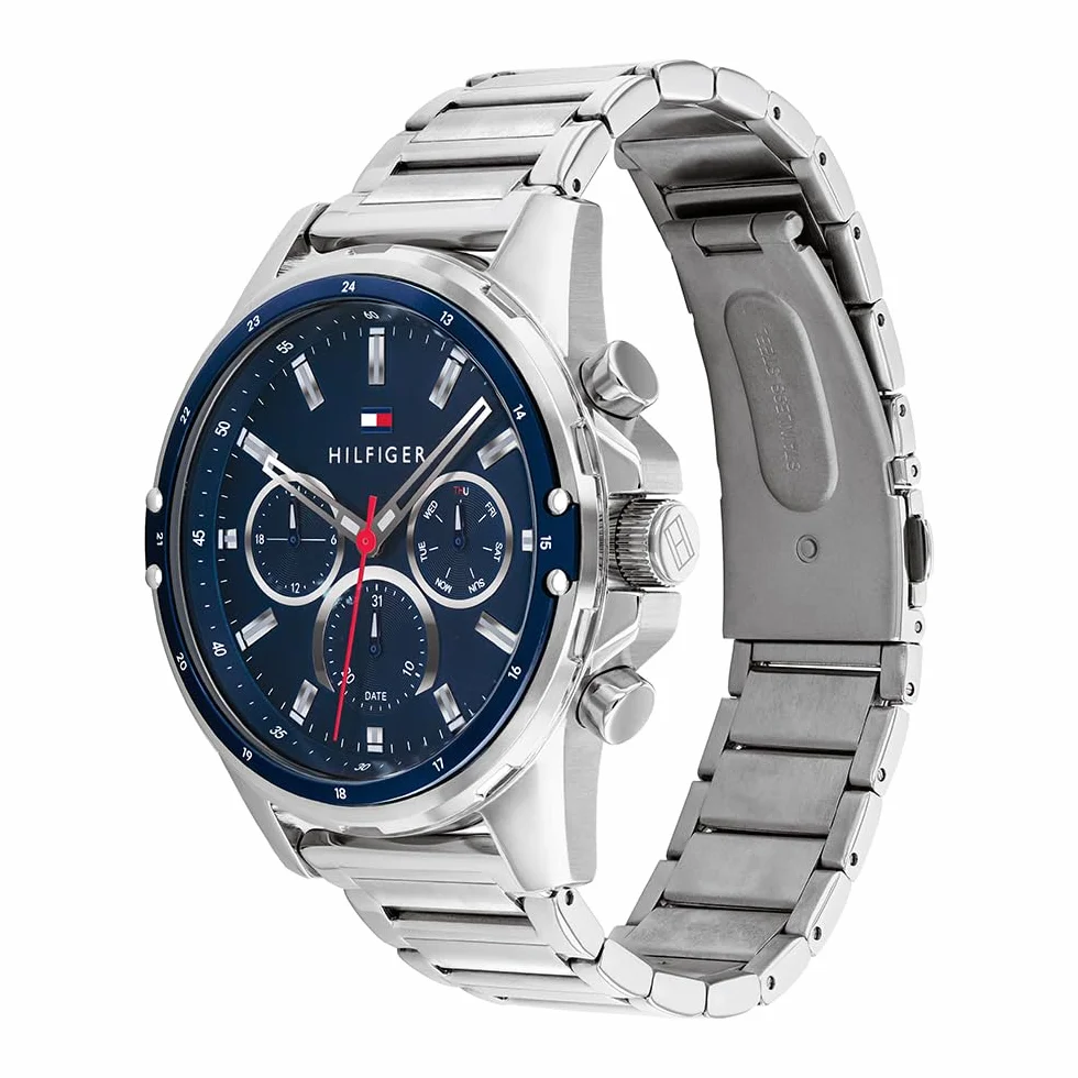 Tommy Hilfiger Reloj Analógico de Cuarzo Multifunción para Hombre con Correa en Acero Inoxidable o en Silicona