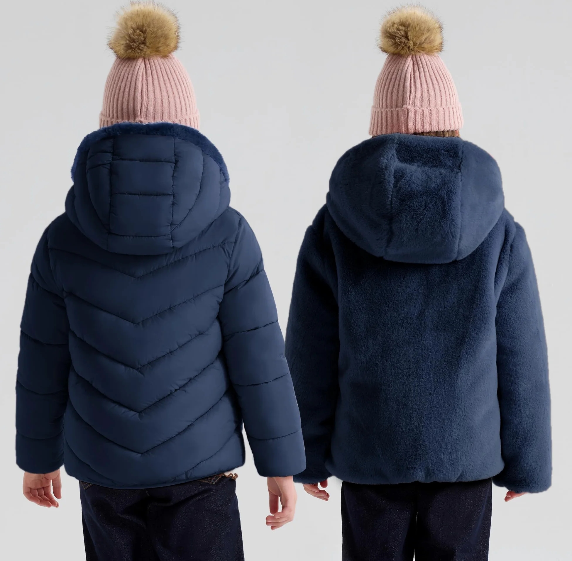 maoo garden Chaqueta Hinchada Reversible de Invierno para Niñas Abrigo Resistente al Agua con Forro Polar Difuso de Plumón Falso Pesado para Niños