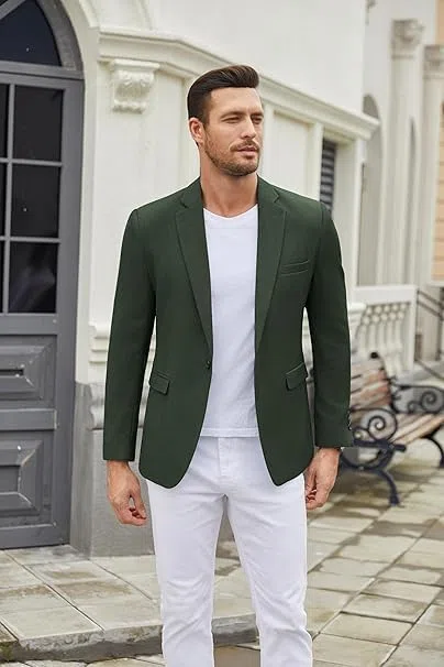 COOFANDY Chaqueta deportiva para hombre Blazer de negocios, para tiempo libre, chaqueta de traje para boda, traje de un botón, verde oscuro, XL