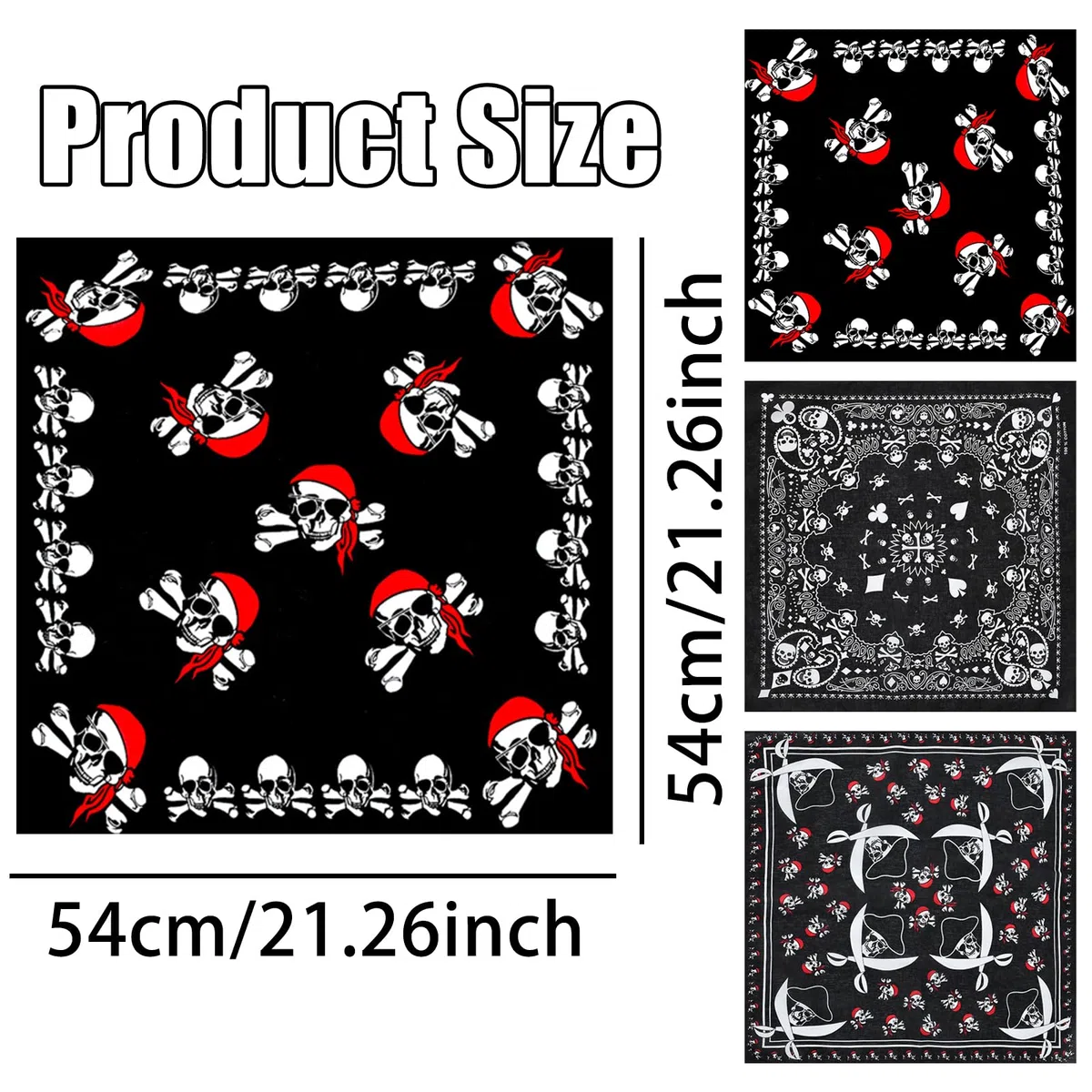 Pañuelos negros de calavera Halloween, diadema pirata algodón doble cara, envoltura cabeza unisex