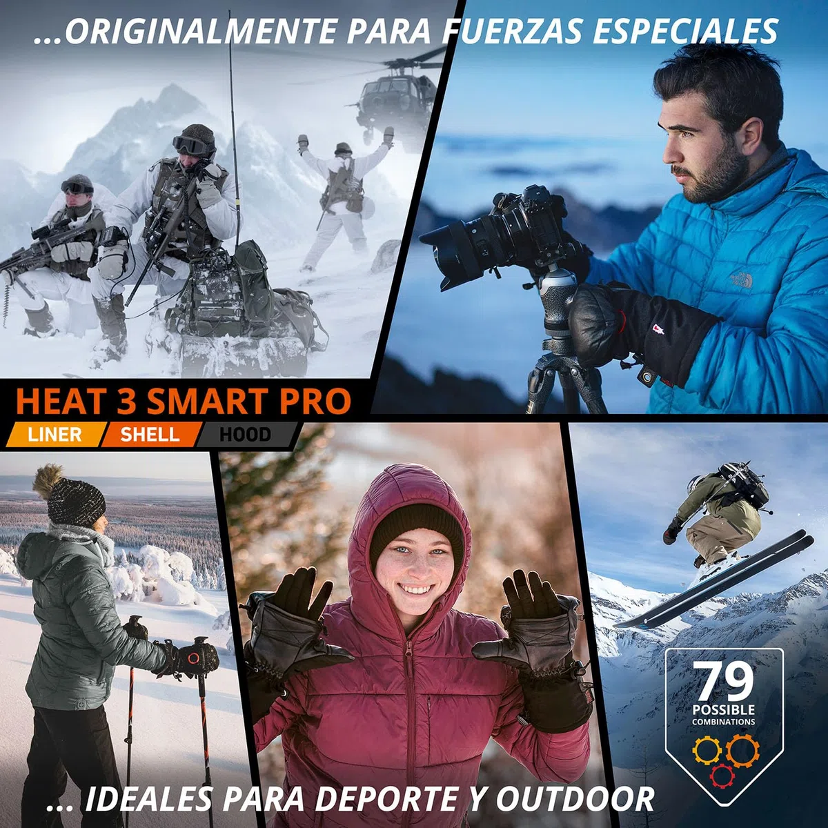 THE HEAT COMPANY - Heat 3 Smart Pro Guantes y Manoplas en uno - maneje y manténgase Caliente - No. 1 Guantes de Foto, al Aire Libre, esquí - Unisex