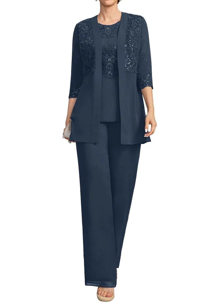 Juego de 3 combinaciones para la madre de la novia, elegante gasa de manga 3/4, trajes formales para invitados de boda con chaqueta