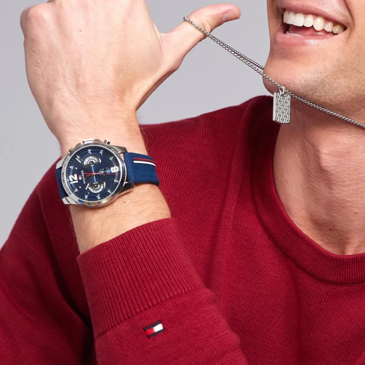 Tommy Hilfiger Reloj Analógico Multifuncional de Cuarzo para Hombres con Correa de Silicona, Acero Inoxidable o Cuero, Subesferas para Día y Fecha, Resistente al Agua hasta 5ATM.