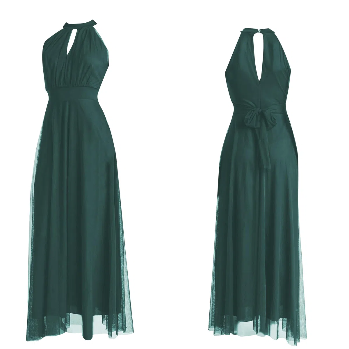 Vestido largo de ceremonia para mujer, de tul, con corte frontal y tirantes, fabricado en Italia