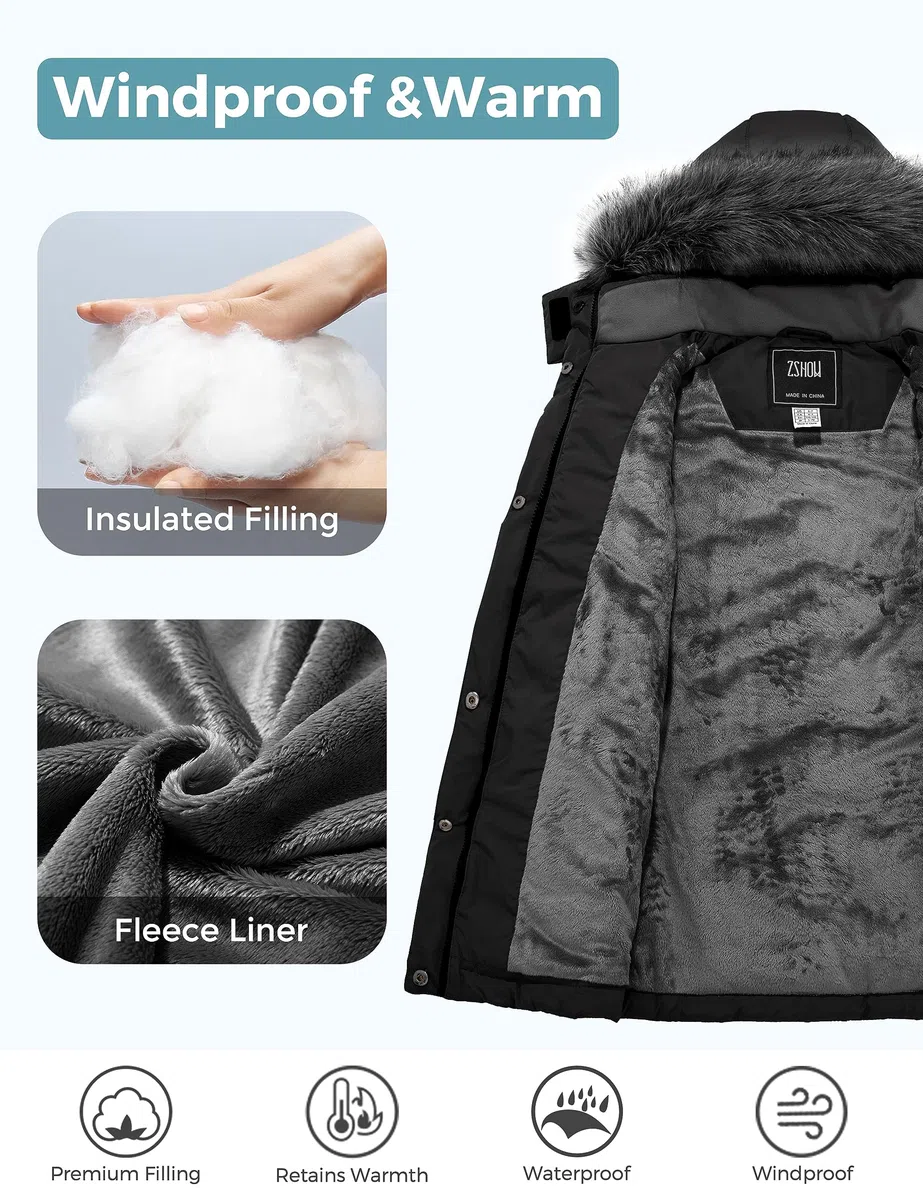 ZSHOW Abrigo de Invierno para Niña Parka Larga Impermeable Chaqueta Acolchada Capucha Chaqueta Gruesa Cálida