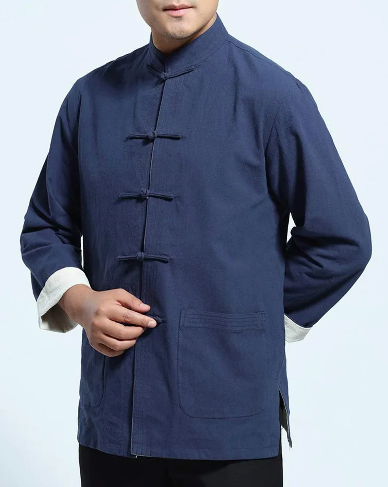 Hombre Mujer Reversible Ambos Lados Capa Chaqueta Traje Tang Chino Tradicional Manga Larga Artes Marciales Kung fu Camisa