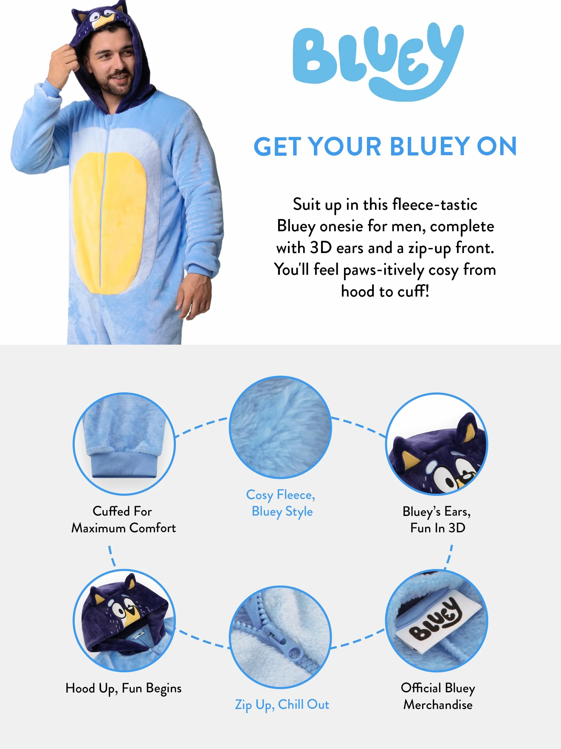 Bluey Pijama Hombre, Mono De Hombre Bandit, Pijama Enterizo De Forro Polar para Adultos