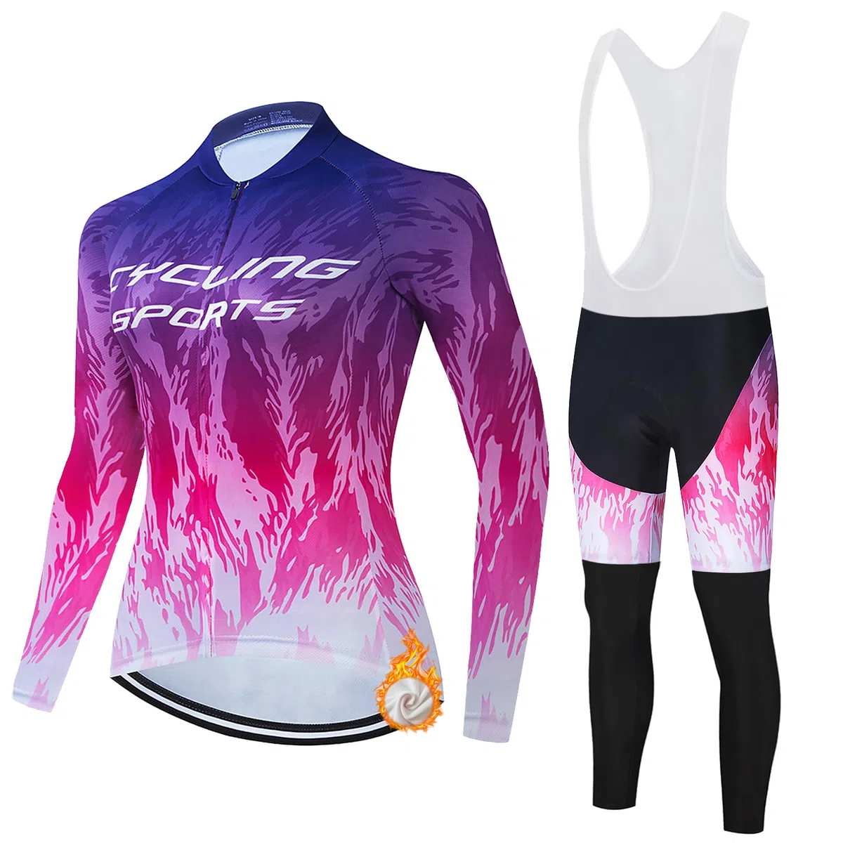 Maillot Ciclismo Mujer Conjunto Ciclista Invierno Ropa Bici MTB Polar Térmico,Traje Bicicleta Chaquetas Ciclo Manga Larga y Pantalones Tirantes con 19D Gel Acolchado,Completa BTT Jerseys Transpirable