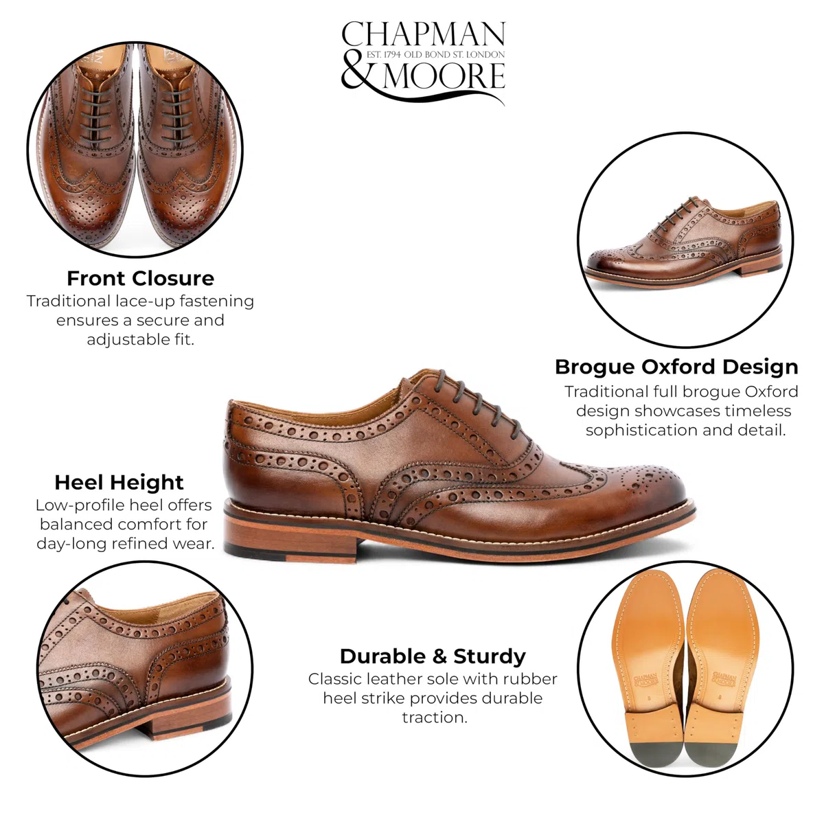 Chapman & Moore - Zapatos de vestir de piel para hombre, estilo Oxford