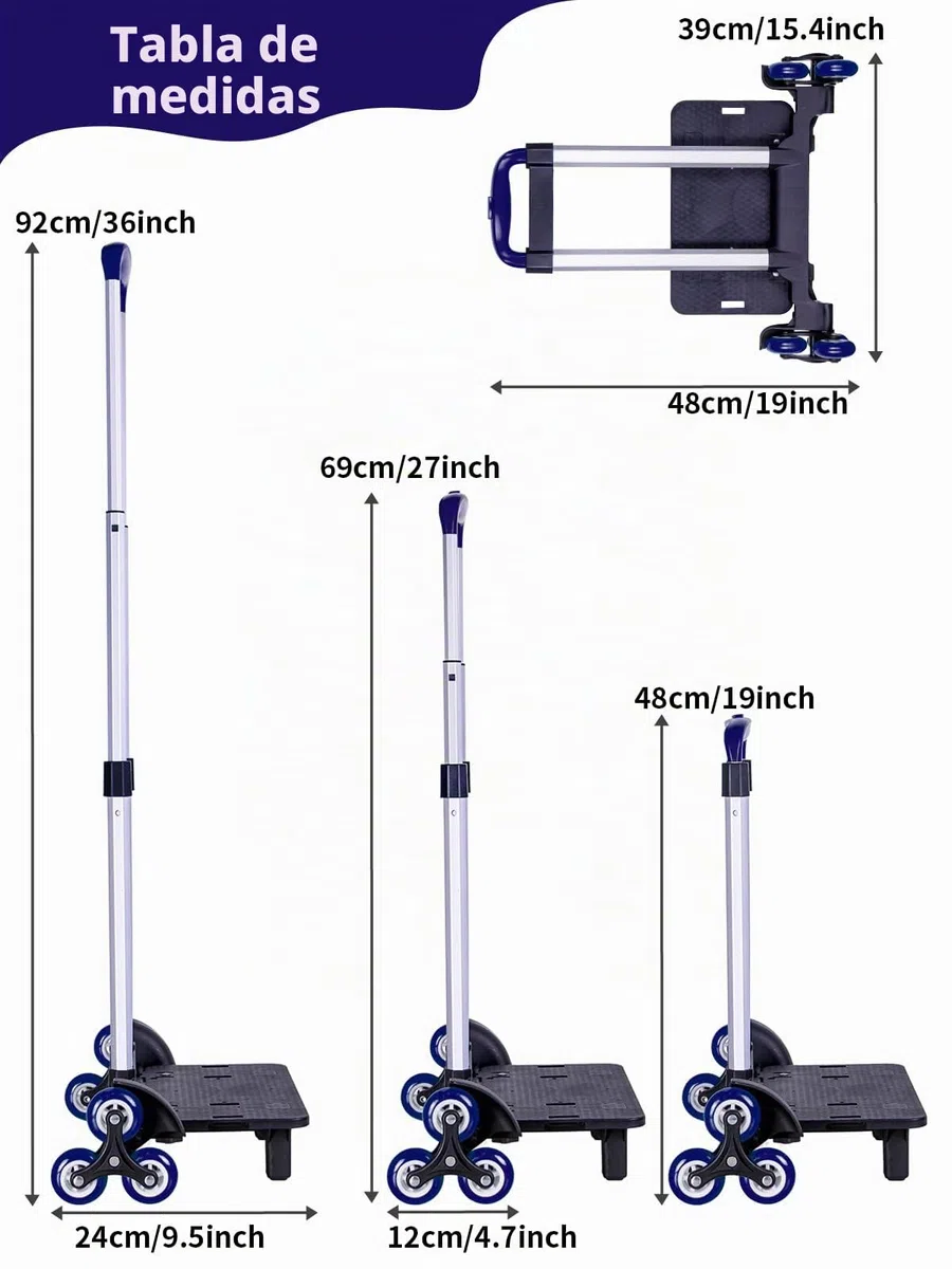 PROTAURI Carro Plegable para Mochilas Escolares - Carro de Mano con Ruedas para niños, Mochila Escolar, Equipaje de Viaje con Hebillas (6 Ruedas Azules)