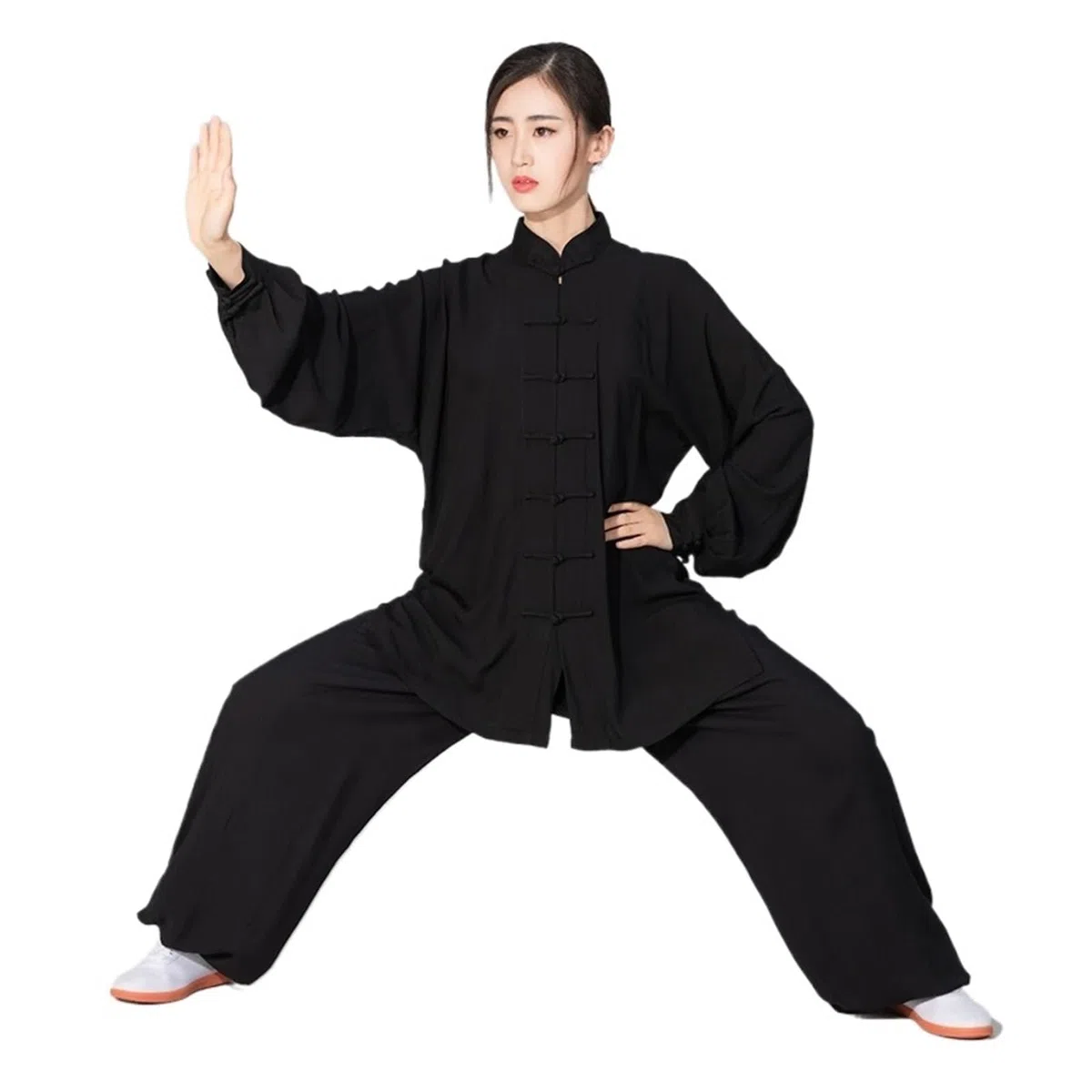 Tai Chi Traje Traje de Tai Chi de algodón Suave for Hombre y Mujer, Uniforme de Artes Marciales Kung Fu Wushu, Chaqueta y Pantalones Wing Chun(Black,XXL(180cm))