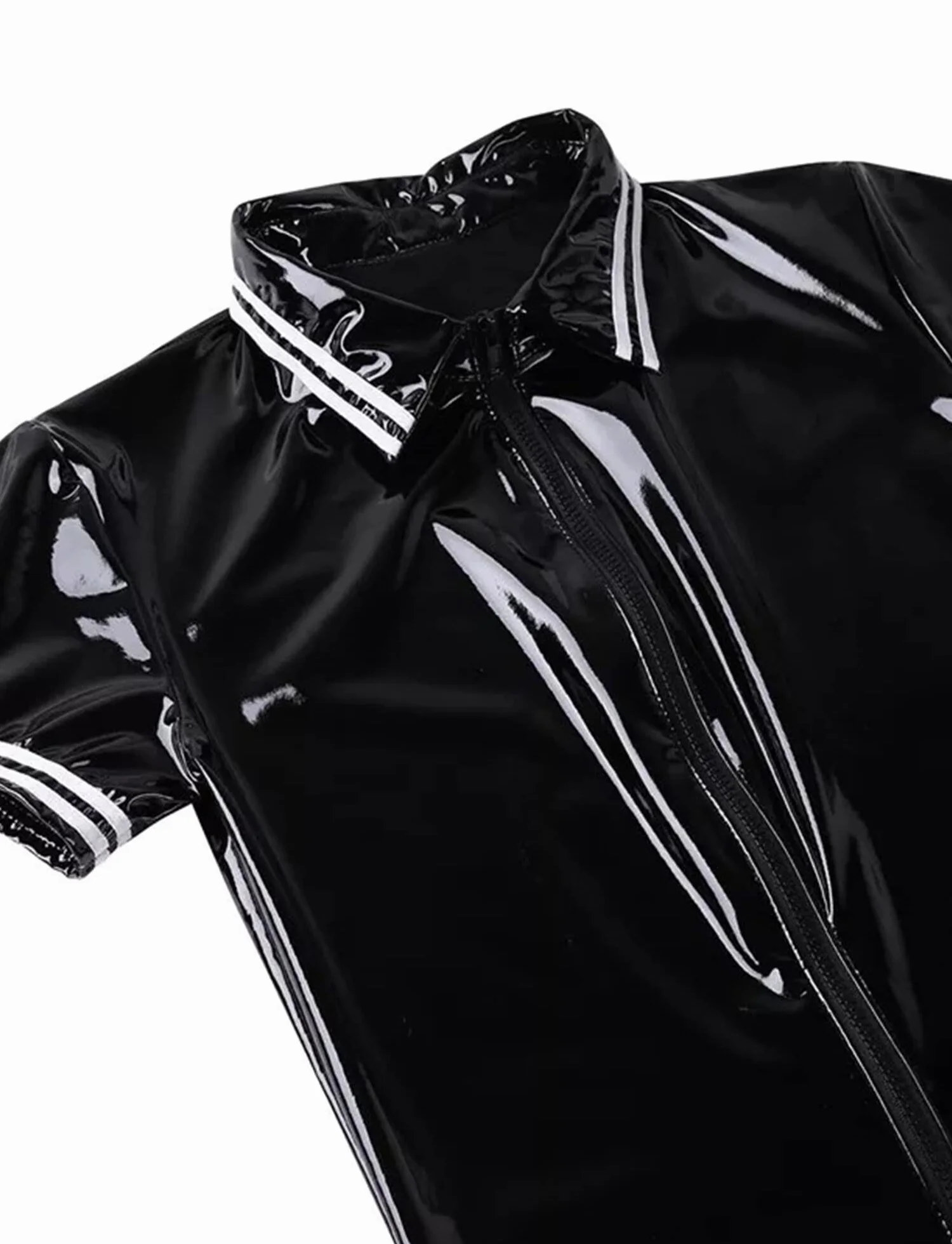 AIEOE Mono para hombre de piel de charol de PVC, con cremallera larga, sexy, corte ajustado