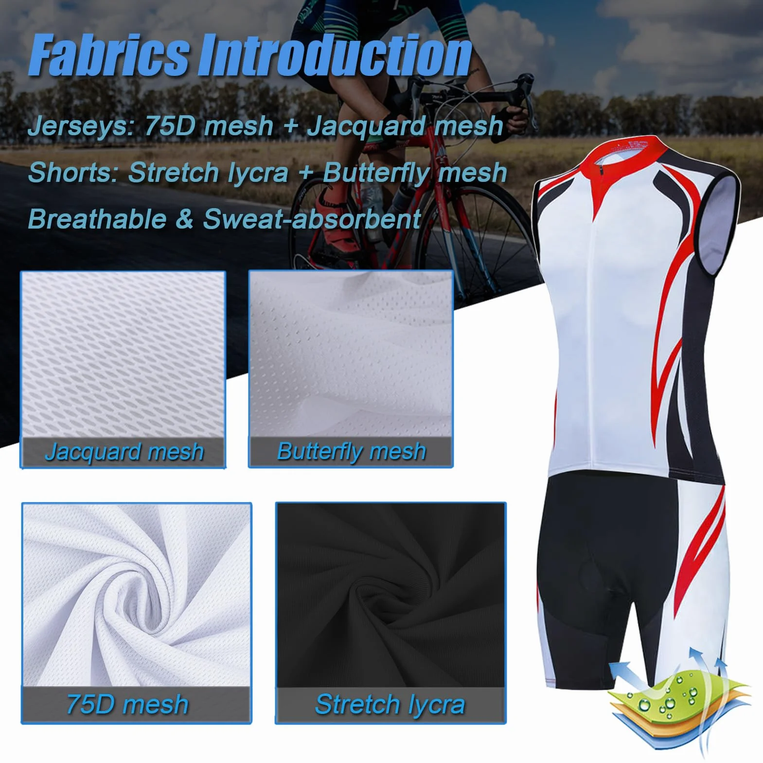 Conjunto Ropa Ciclismo Mujer Verano Maillot Ciclista,Traje Bici MTB Sin Mangas Chaleco Ciclo y Culotte Tirantes con 9D Gel Acolchado,Completa Bicicleta Jerseys Sleeveless Transpirable Secado Rápido