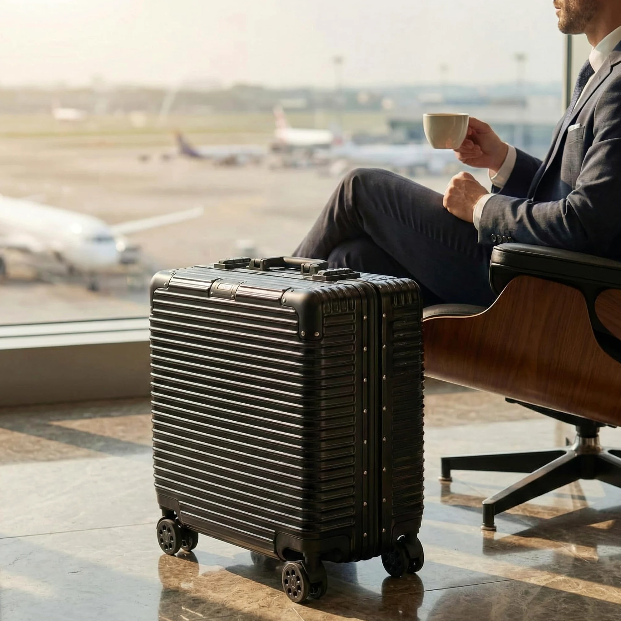 POSH Maleta rígida de pilotos para equipaje de mano, marco de aluminio y cierre a presión, 37 L, 45 x 43 x 25 cm, 100% policarbonato, candado TSA, con 4 ruedas