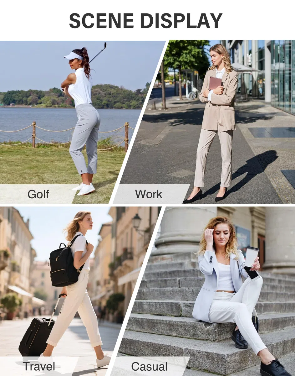 Pioneer Camp Pantalones de golf para mujer, 7/8 largos con bolsillos laterales, pantalones elásticos transpirables para oficina, viajes y deportes, cintura elástica con cordón, pantalones ligeros y