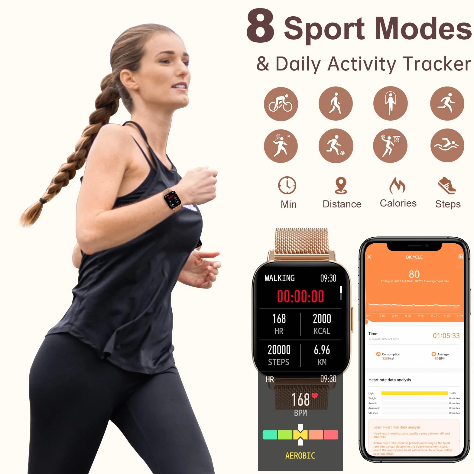 Reloj Inteligente Mujer con Llamadas Smartwatch Monitor de Sueño, Pulsometro, Oxímetro, Podómetro Caloría DIY Esfera Reloj, Reloj Digital iOS Android Pulsera de Actividad 8 Modos Deportivos
