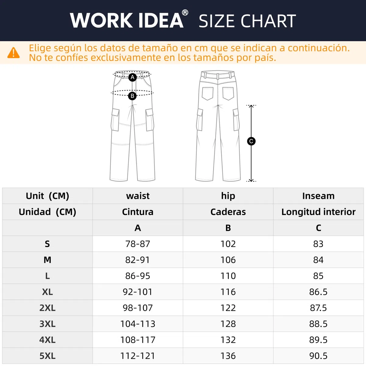 WORK IDEA Pantalón de Senderismo para Hombre, Ajuste Slim elástico, Impermeable, Adecuado para Actividades al Aire Libre