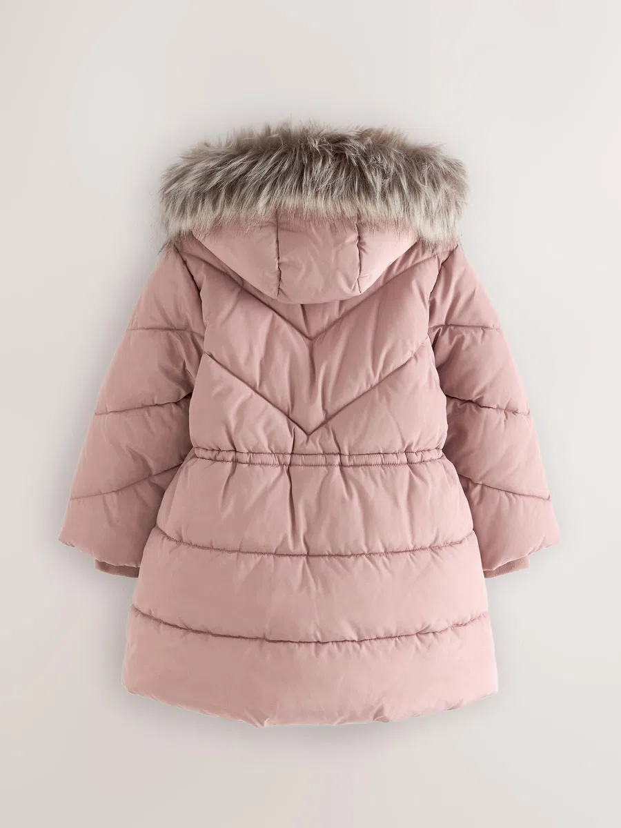 NEXT Niñas Abrigo acolchado con bordes de piel sintética impermeable