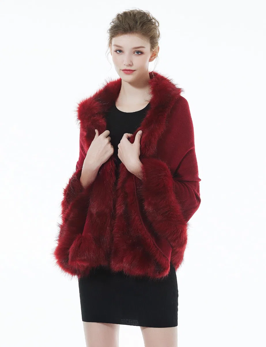 BEAUTELICATE Estola de Pelo Mujer Chal de Piel Sintética de Conejo Capa de Abrigo Punto Poncho Cardigan para Boda Fiesta Invierno