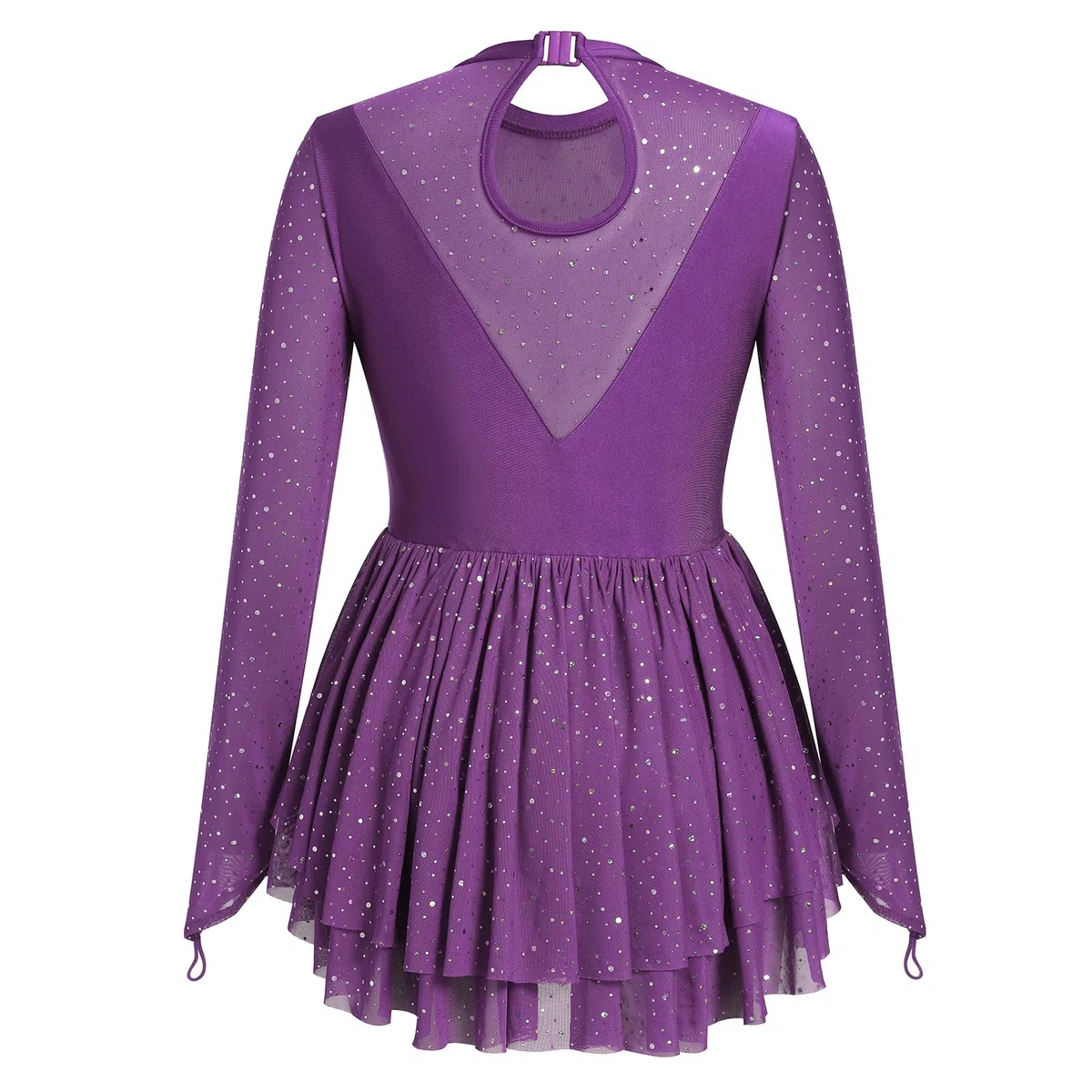 Vestido de patinaje artístico para mujer, lentejuelas, manga larga, ballet, gimnasia, tallas XS-XL