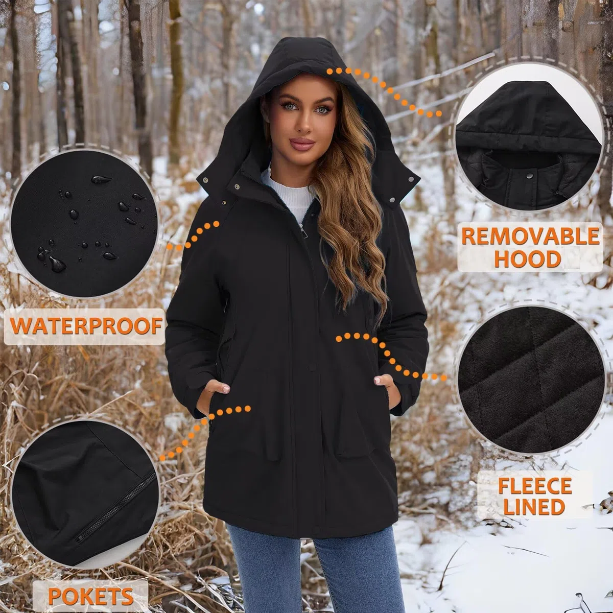 Chaquetas impermeables ligeras para mujer Abrigos largos de softshell con forro polar cálido para otoño-invierno