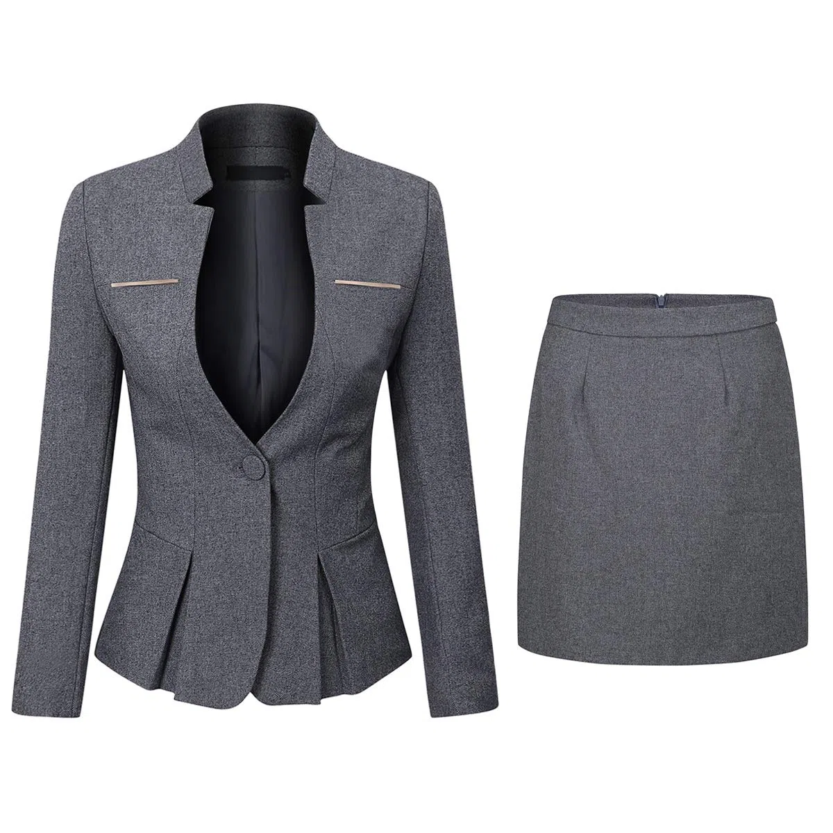 YYNUDA Conjunto de traje para mujer con falda/pantalón, ajustado, elegante atuendo para oficina Gris