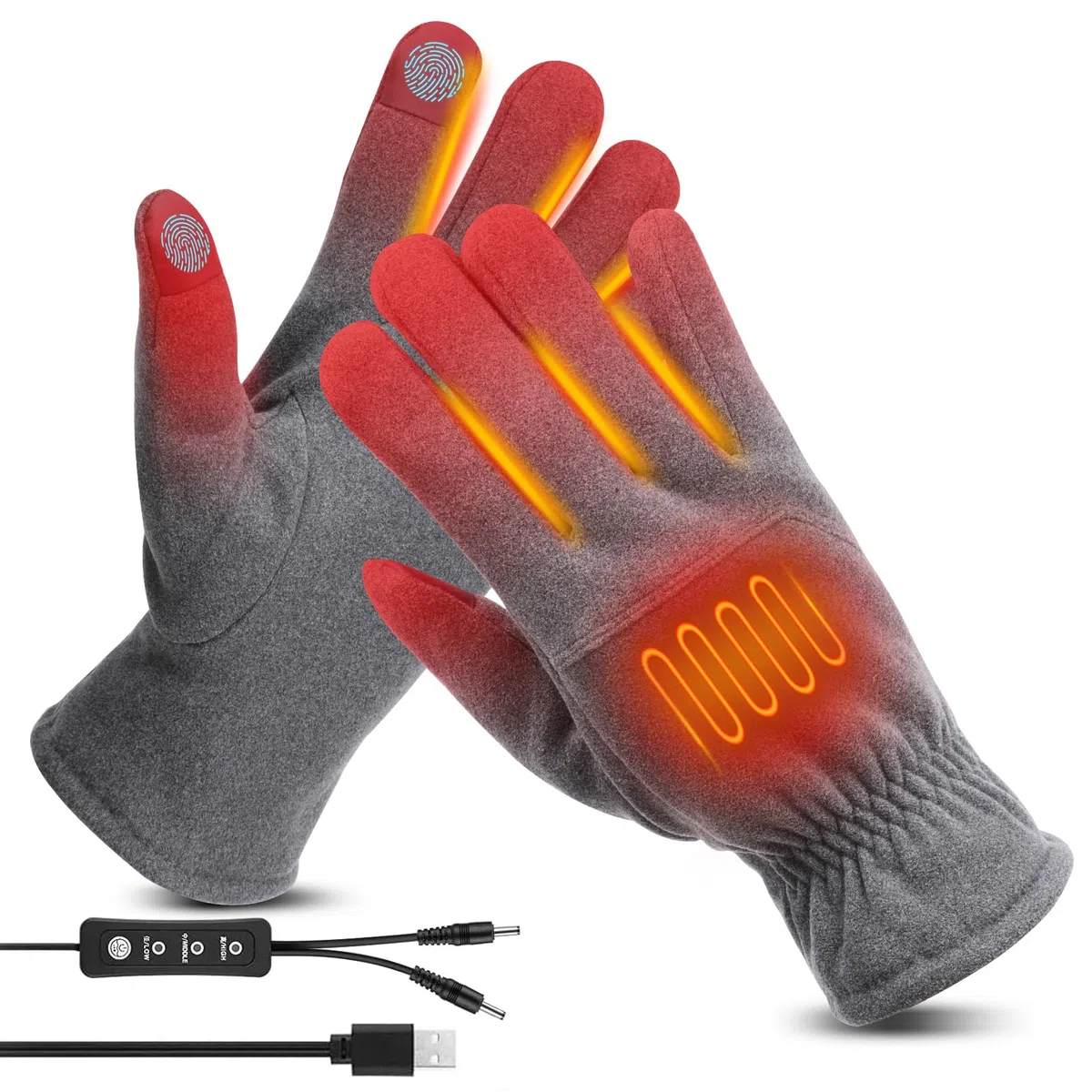 Guantes Calefactables USB para Hombres Mujeres, Guantes Aptos para Pantallas Táctiles Guantes Calefactores de Punto Guantes de calefacción de Temperatura Ajustable para Interior y Exterior