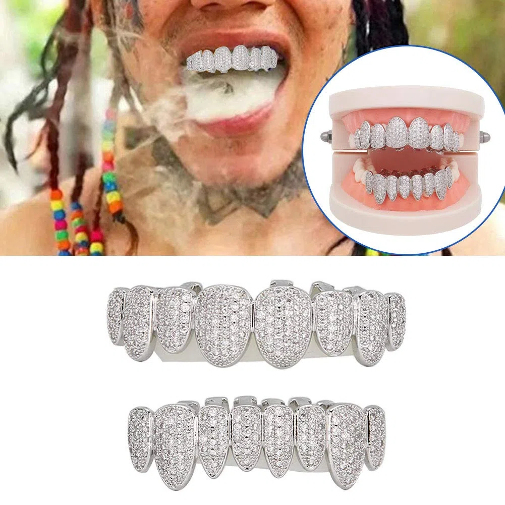 Grillz dental, Grillz Diente, Grillz Dientes Hip Hop Teeth Grill Set Microset Diamond Braces respetuoso con el medio ambiente Latón Galvanik Grill Prá