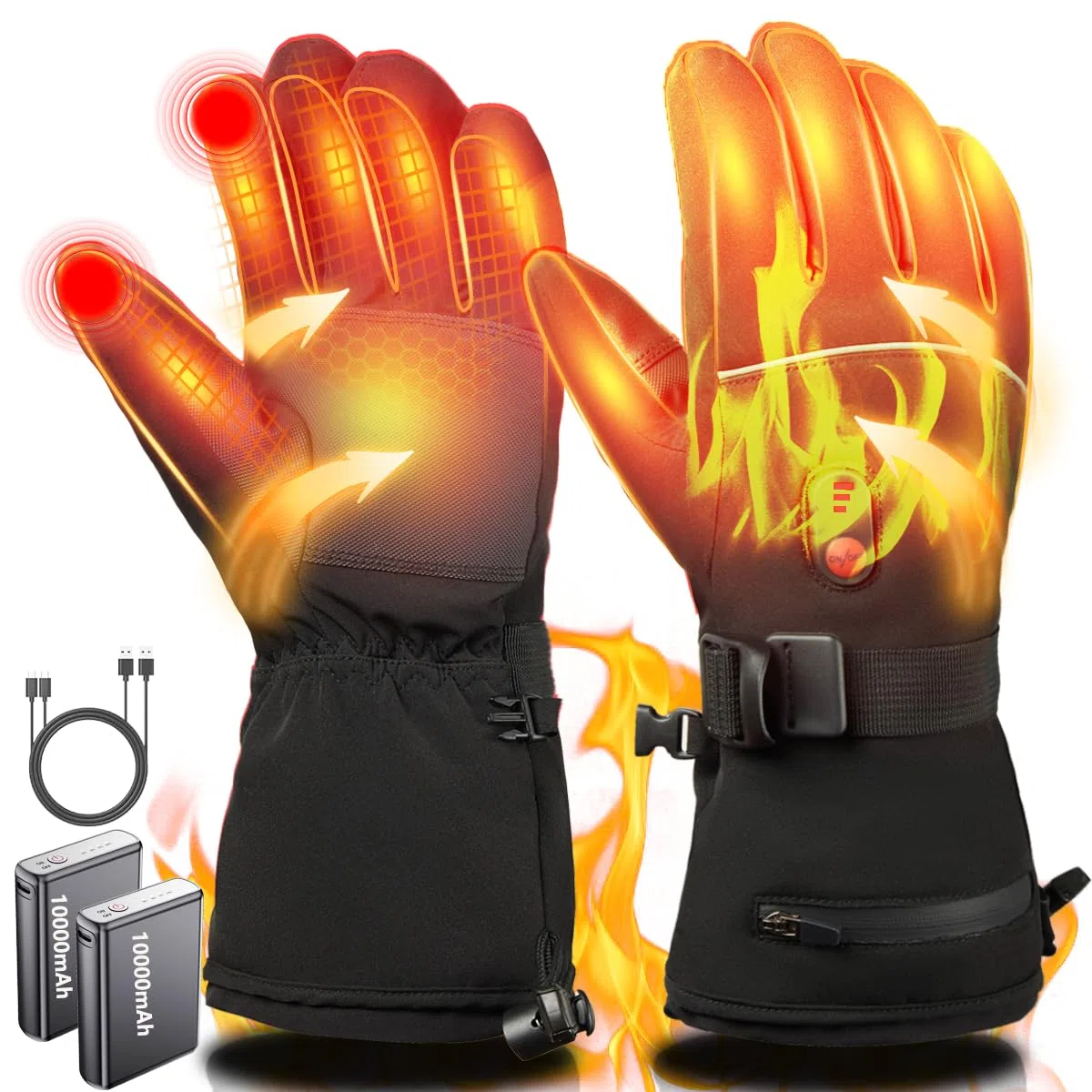 Guantes Calefactables Eléctricos con Baterías 5000mAh*2, 3 Temperaturas Ajustables, Cálidos para Hombre y Mujer