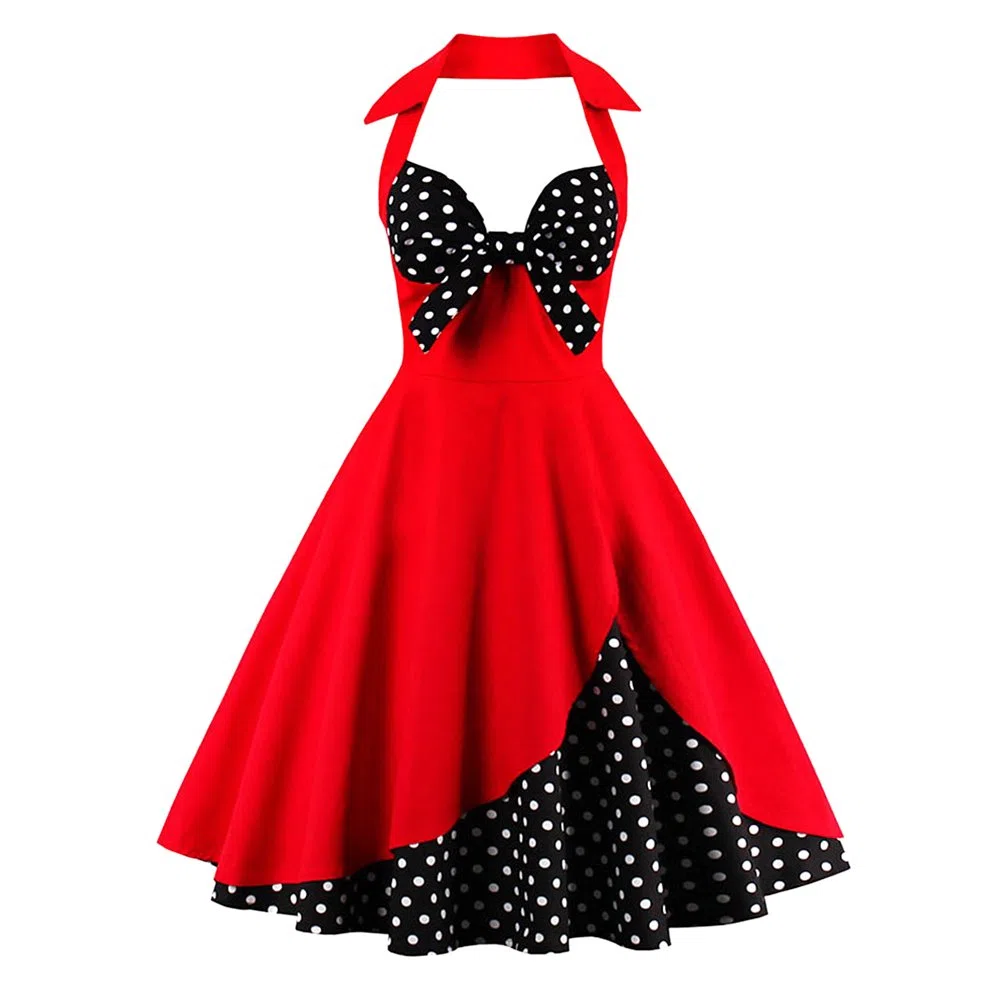 Iwemek - Vestido retro para mujer, estilo retro, con espalda descubierta, escote corazón, vestido de cóctel de noche, fiesta, verano, casual, vestidos