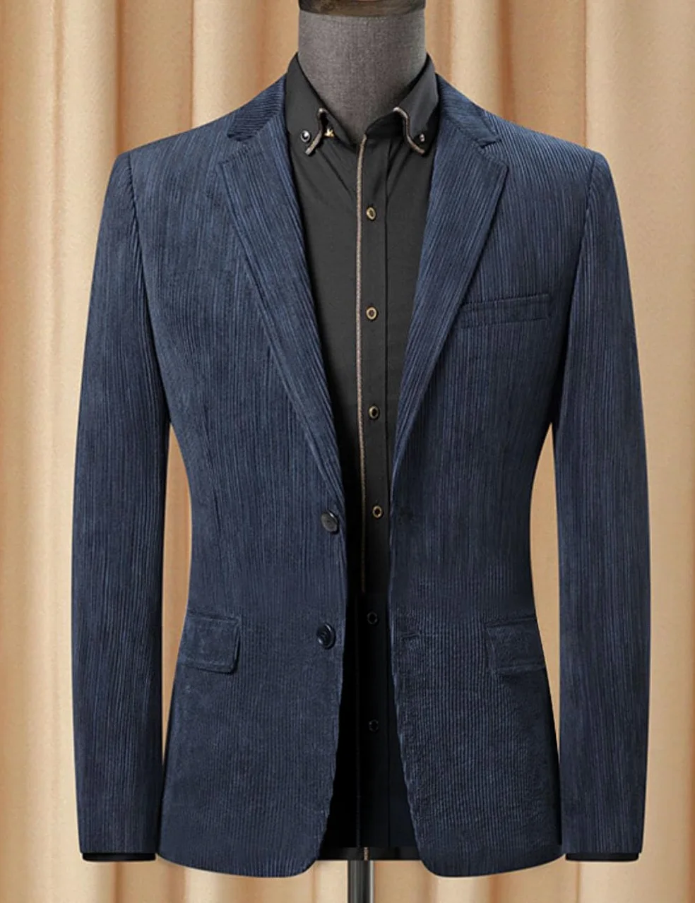 Chaqueta tipo blazer con parche en el codo para hombre, de pana, casual, con solapa de muesca, esmoquin de boda