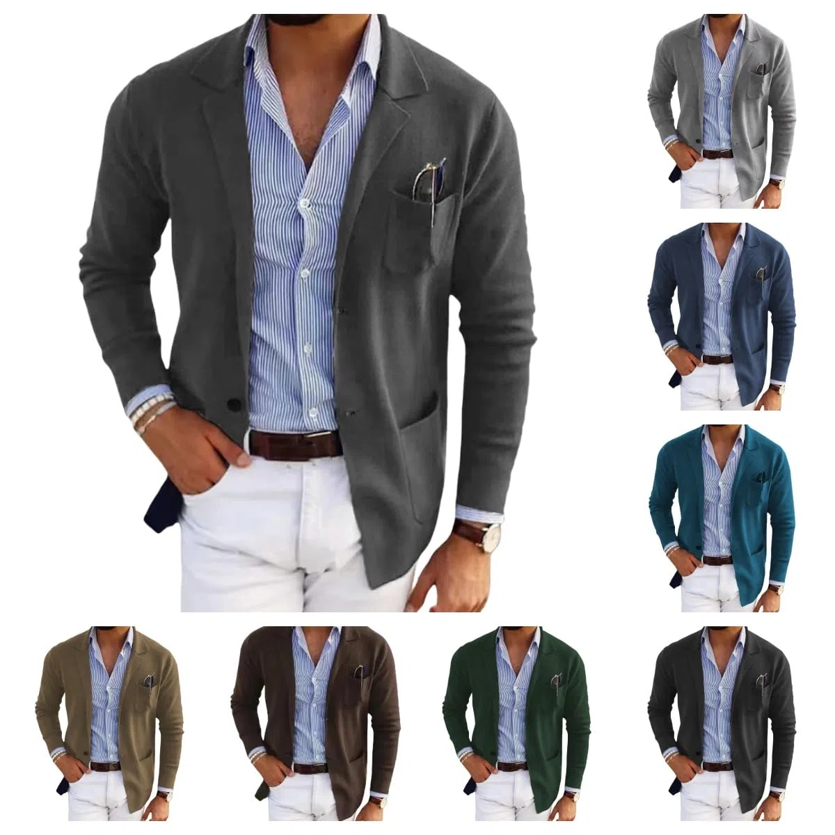 Americana Hombre,Blazers para Hombre Blazer Elegante Informal De Corte Entallado De Punto Elegante Cárdigan De Dos Botones Chaqueta De Punto Abrigo Deportivo De Manga Larga Chaquetas De