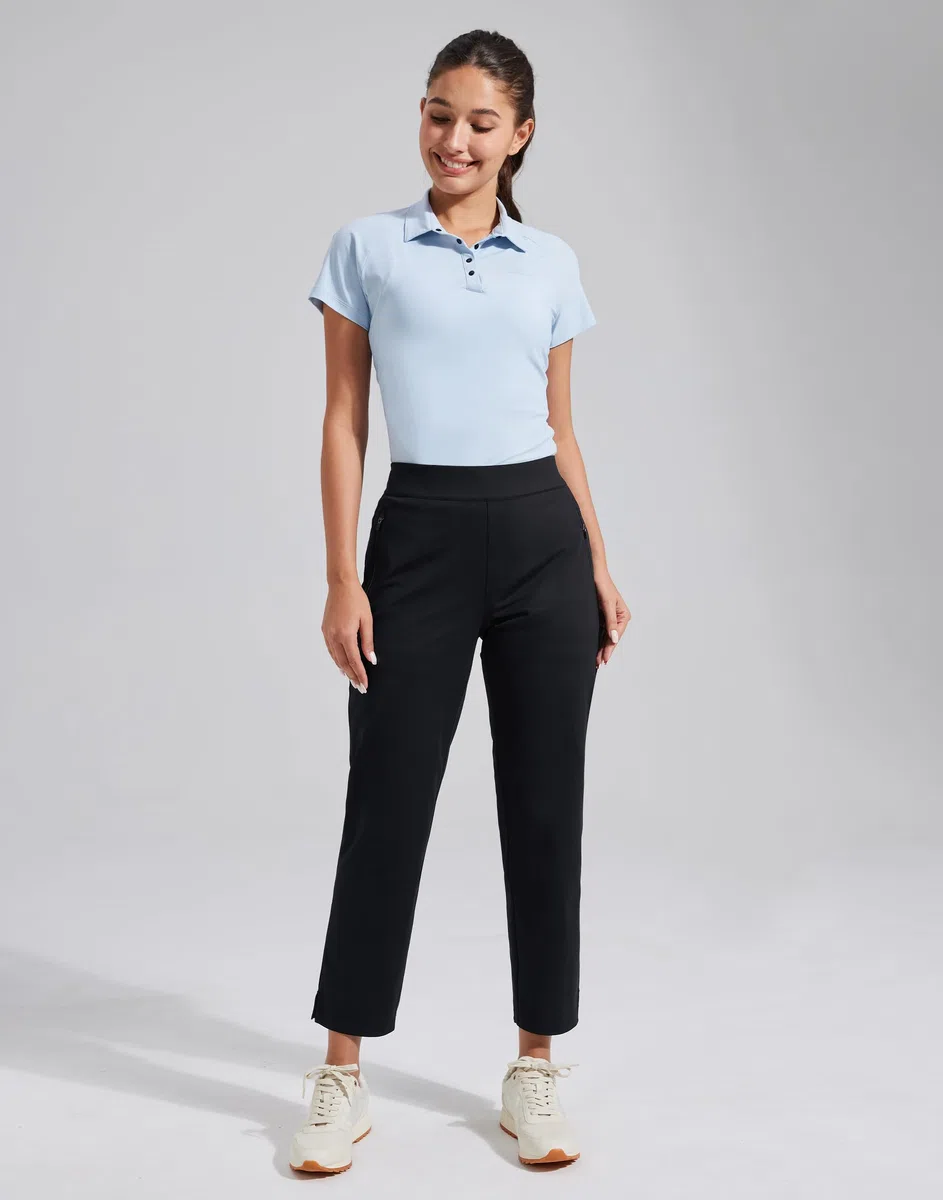 Pioneer Camp Pantalones de golf para mujer, 7/8 largos con bolsillos laterales, pantalones elásticos transpirables para oficina, viajes y deportes, cintura elástica con cordón, pantalones ligeros y