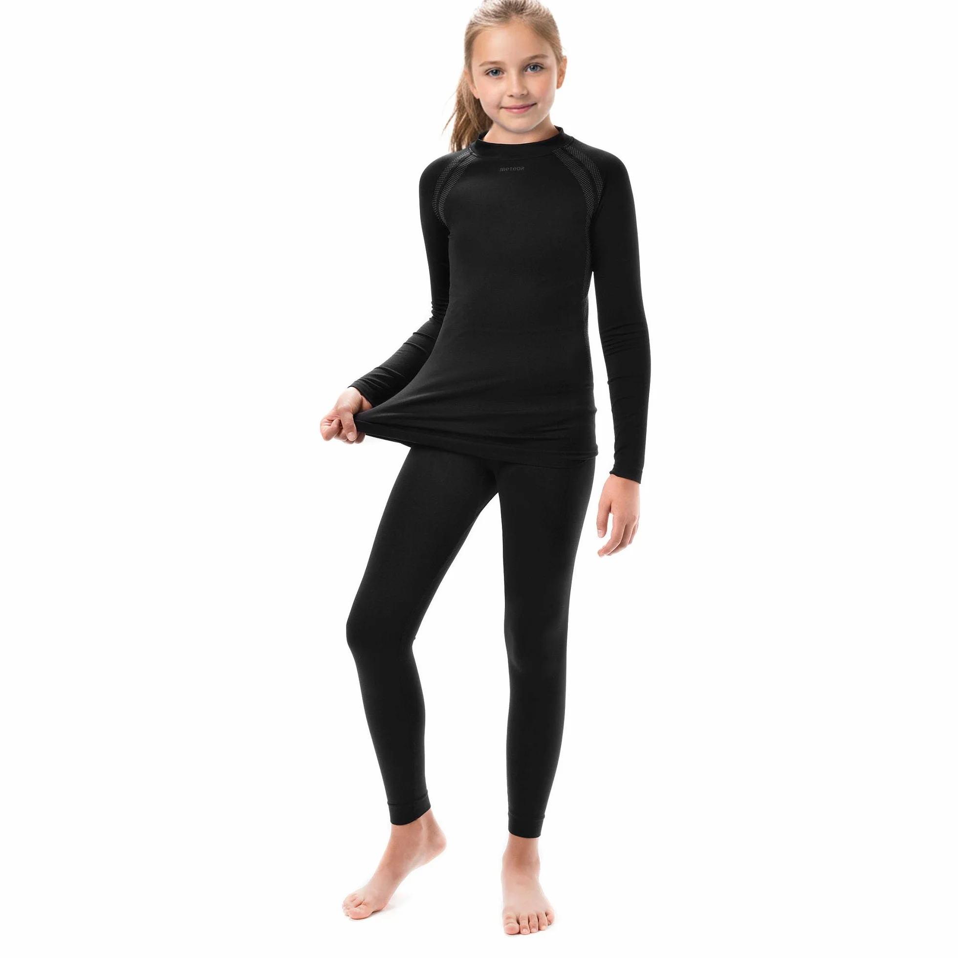 meteor Conjunto Ropa Interior Térmica para Niños - Camiseta de Manga Larga y Pantalón - Set Infantil Elástico para Esquí Snowboard Acampada y Senderismo para Niño y Niña