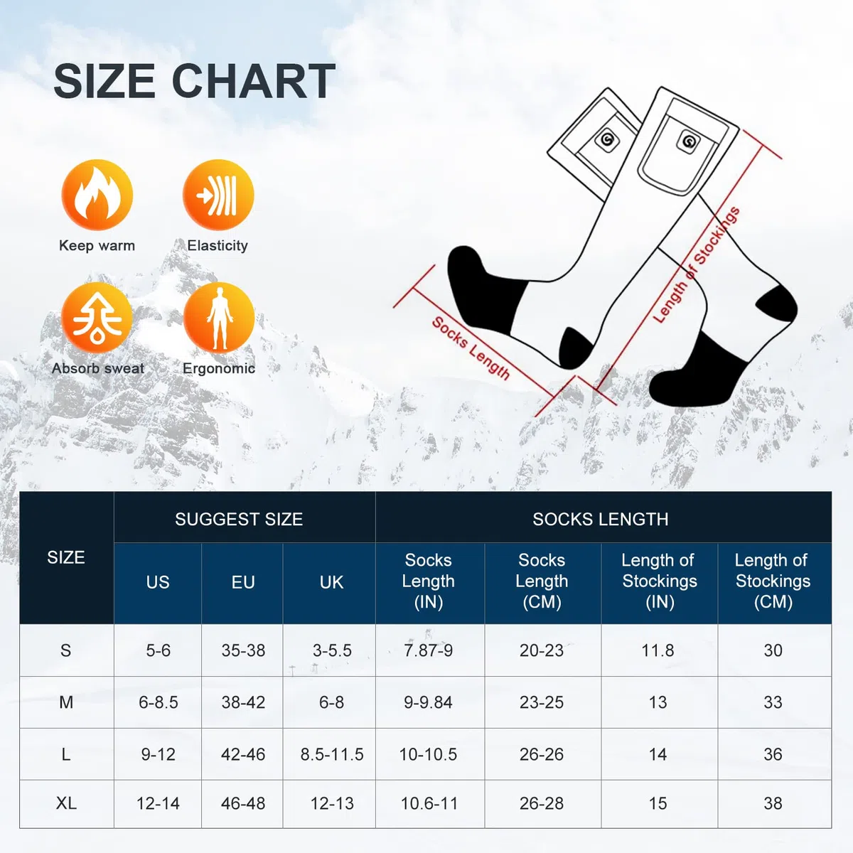 Calcetines Térmicos para Hombre Mujer Batería Recargable Calcetines Eléctricos en Invierno Frío Calcetines Térmicos para Caza Camping Esquí Senderismo Pesca Montar Motociclismo
