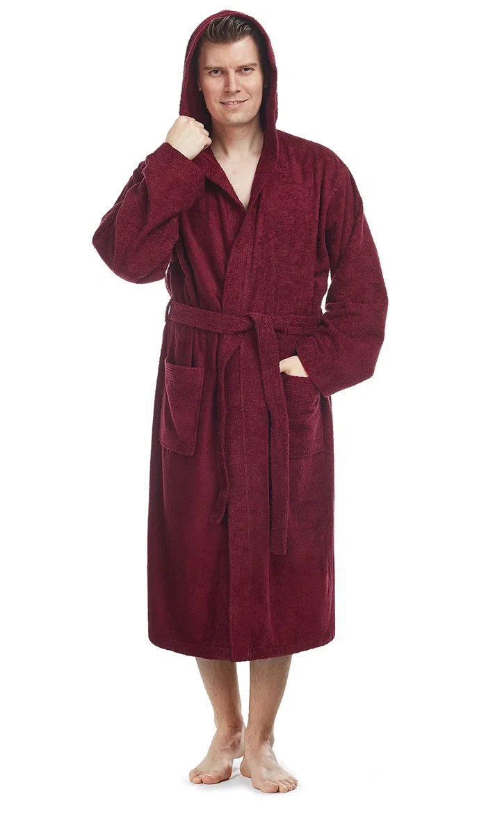 Arus Albornoz con capucha para hombre, longitud normal o longitud larga, 100% tela de rizo de algodón (380 g/m²) certificado por OEKO-TEX®