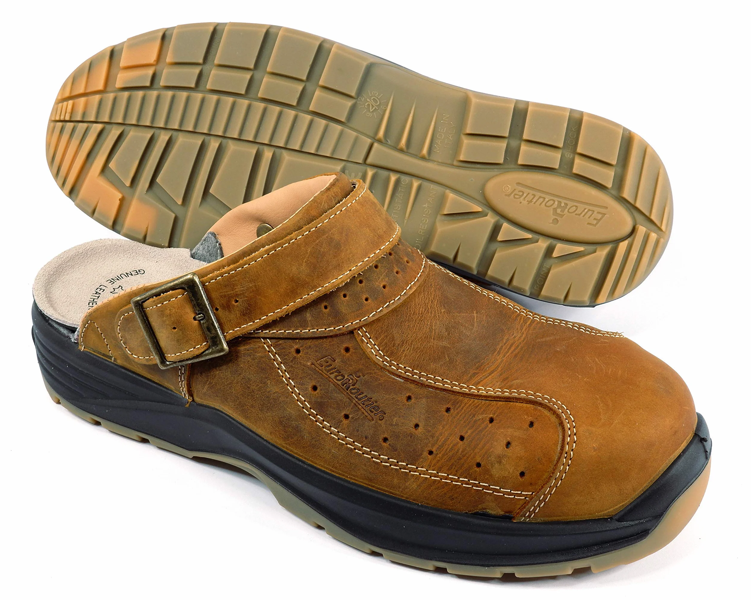 EUROROUTIER Premium Leather Tucson Brown, zuecos, zapatillas de seguridad certificadas SB A-E-FO SRC