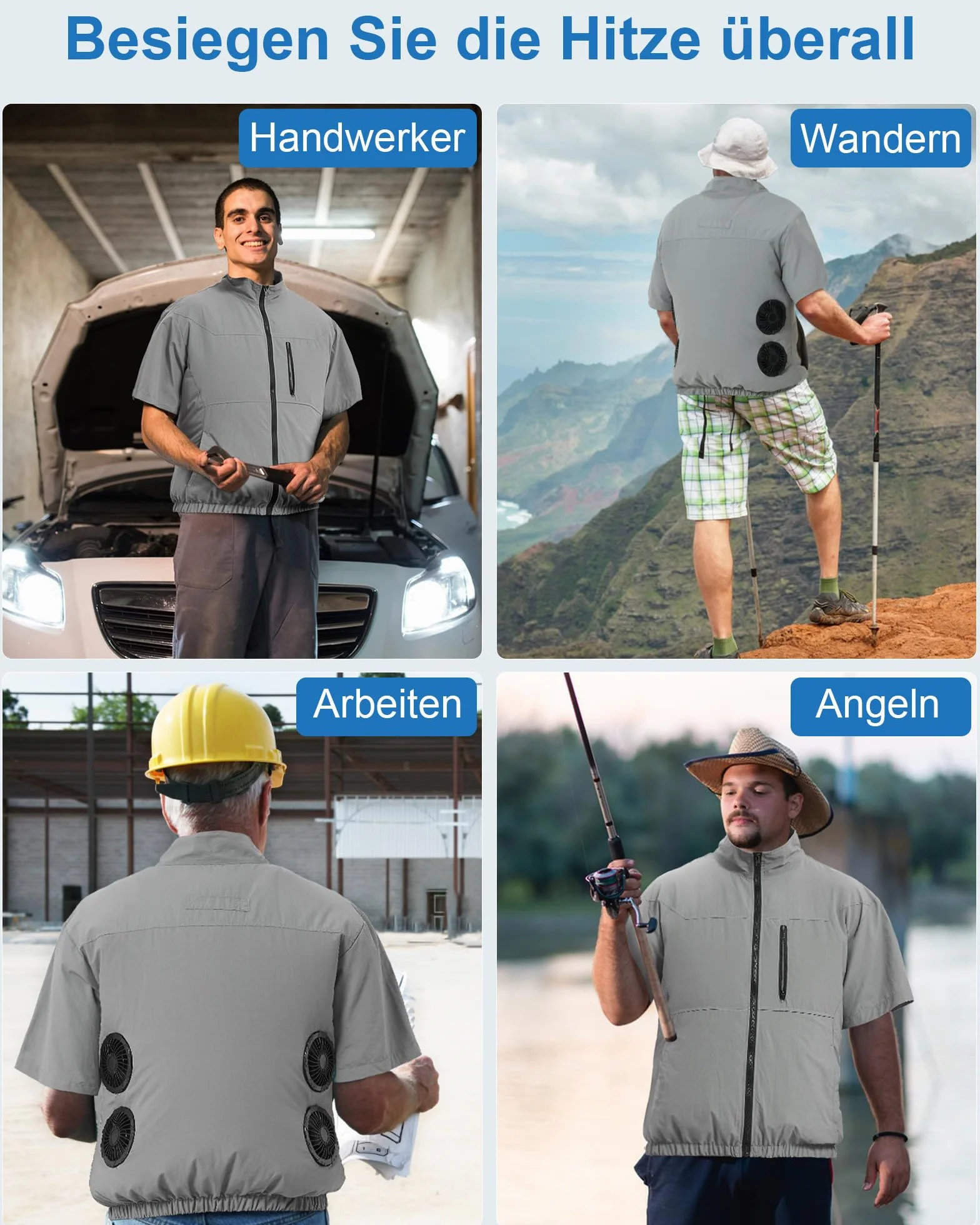 FERNIDA Chaleco refrigerante con batería de 10000 mAh de 7,4 V, chaleco de refrigeración eléctrico con 4 ventiladores para verano, clima caliente, ropa de refrigeración transpirable para hombres y