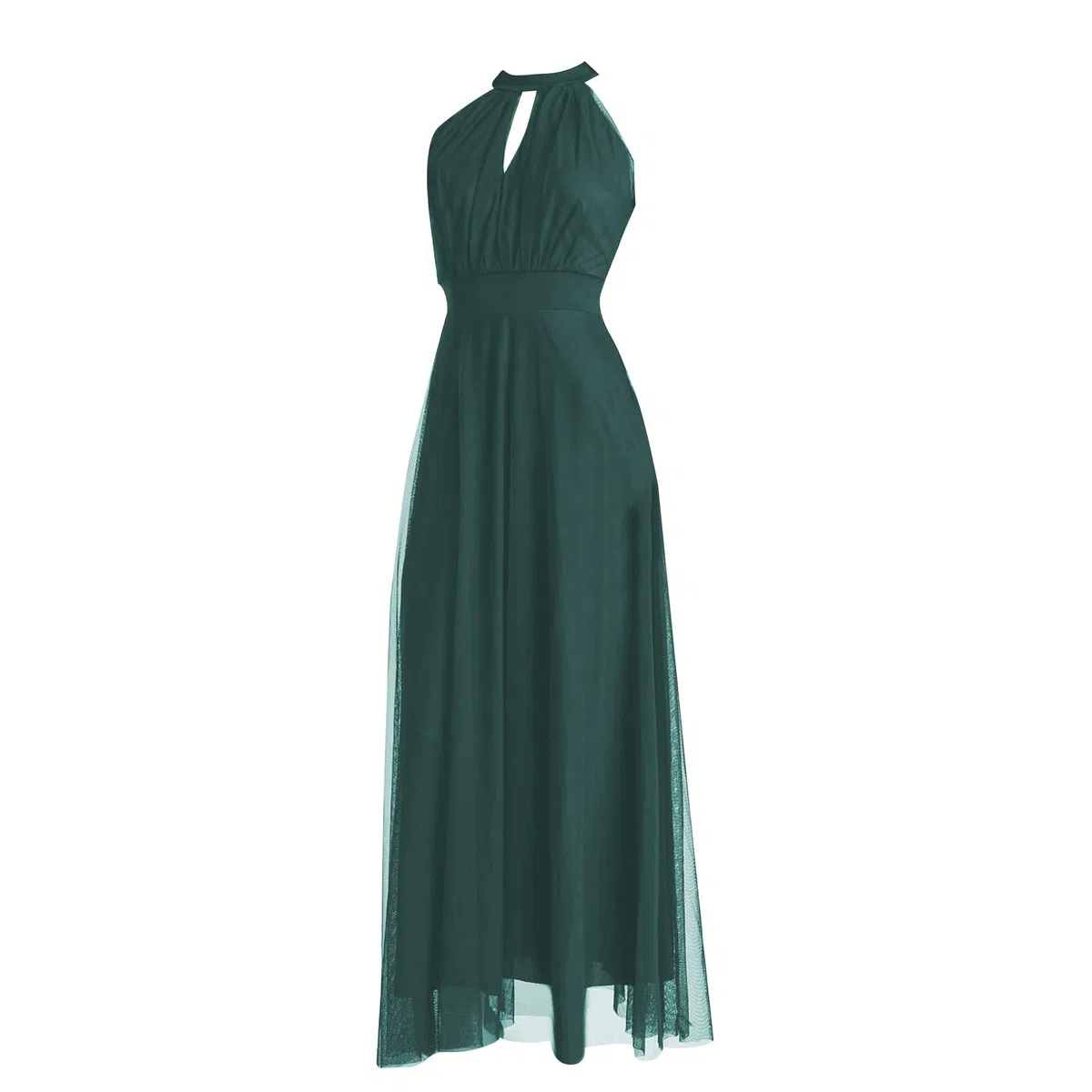 Vestido largo de ceremonia para mujer, de tul, con corte frontal y tirantes, fabricado en Italia