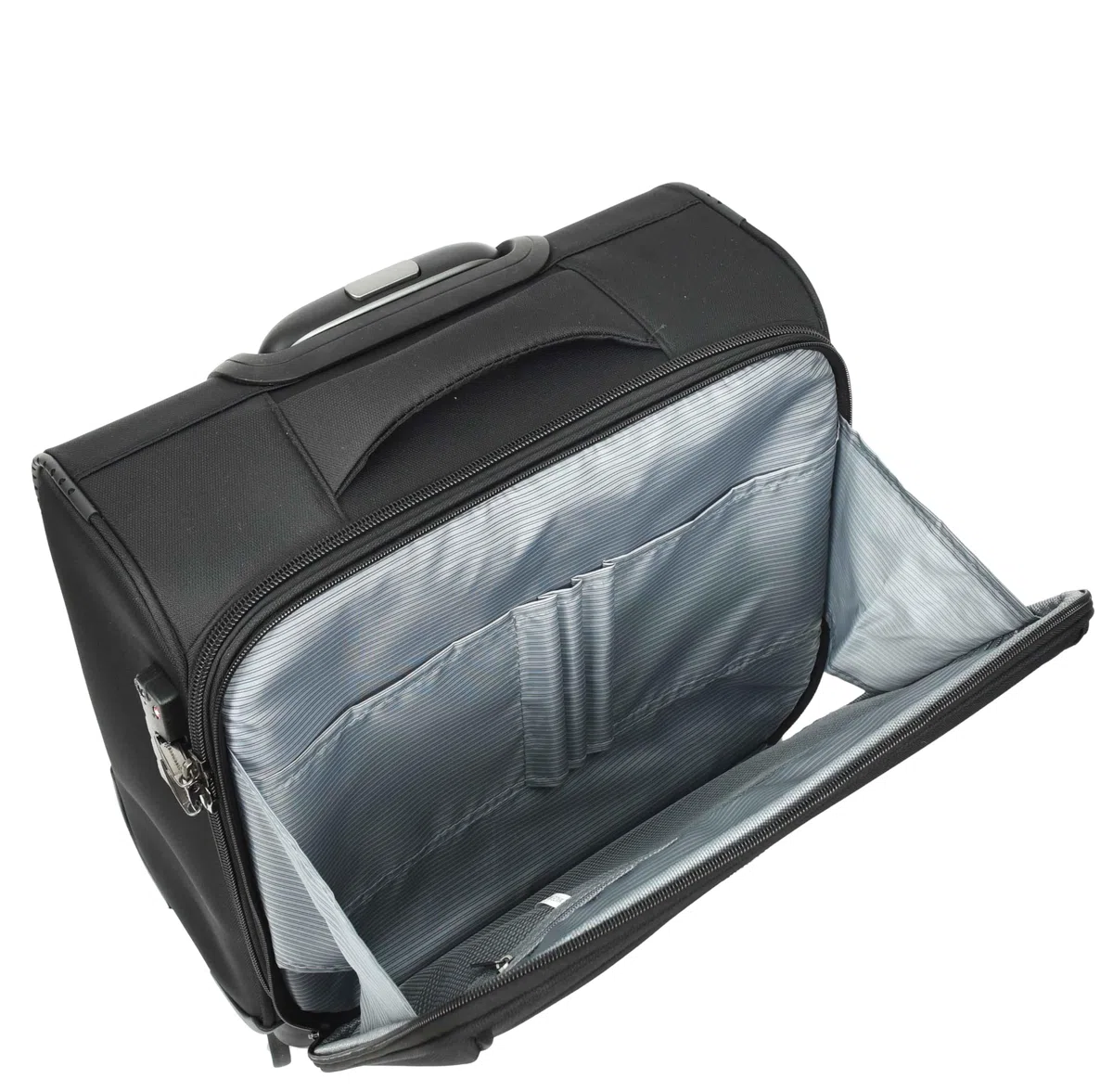 A1 FASHION GOODS Maleta de 4 ruedas para piloto, ligera, con cerradura TSA, tamaño de cabina, bolsa de viaje y negocios, Black, S, Carcasa suave para piloto con ruedas