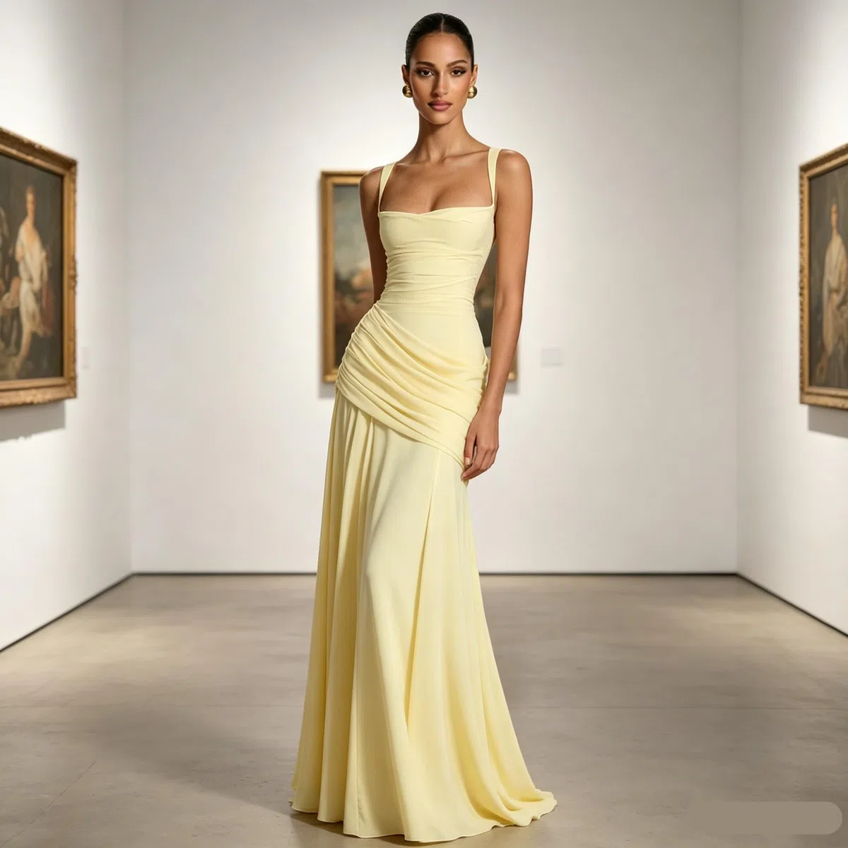 Genérico Vestido Corsé Mujer de Satén con Fruncidos, Vestido Largo Cintura Baja Corte A, Atuendo Elegante para Noches, Bailes y Eventos Formales