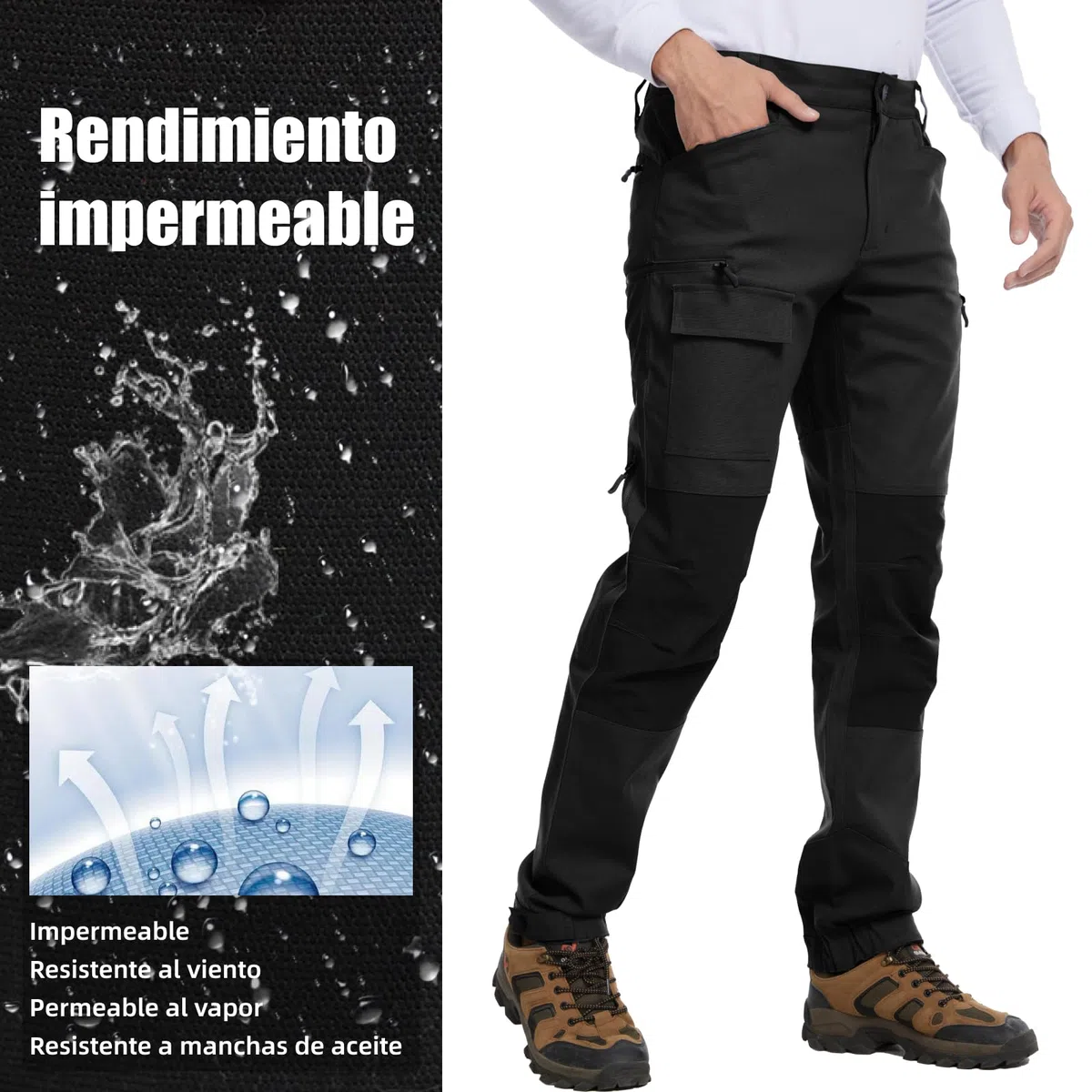 WORK IDEA Pantalón de Senderismo para Hombre, Ajuste Slim elástico, Impermeable, Adecuado para Actividades al Aire Libre