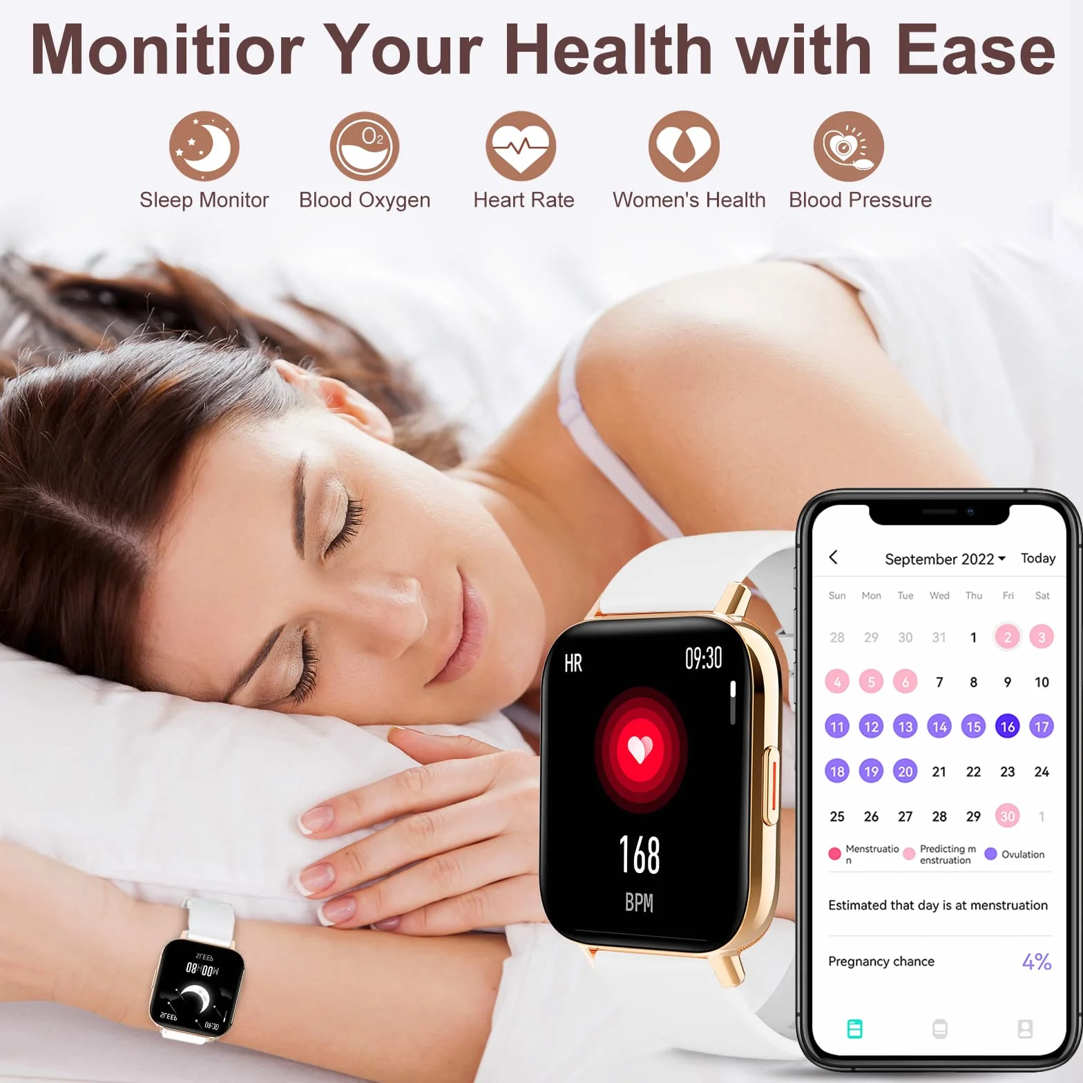Reloj Inteligente Mujer con Llamadas Smartwatch Monitor de Sueño, Pulsometro, Oxímetro, Podómetro Caloría DIY Esfera Reloj, Reloj Digital iOS Android Pulsera de Actividad 8 Modos Deportivos