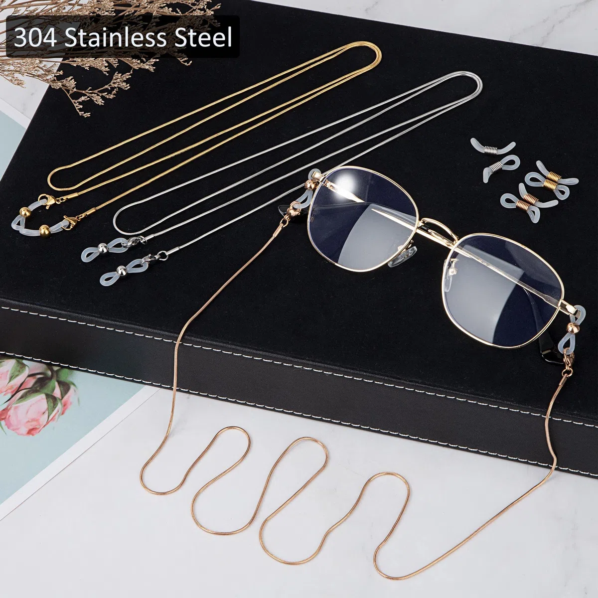 Cadena de Gafas Cadena de Gafas de Sol de Acero Inoxidable con 12 Extremos de Cadena de Gafas para Mujeres Hombres 3 Piezas