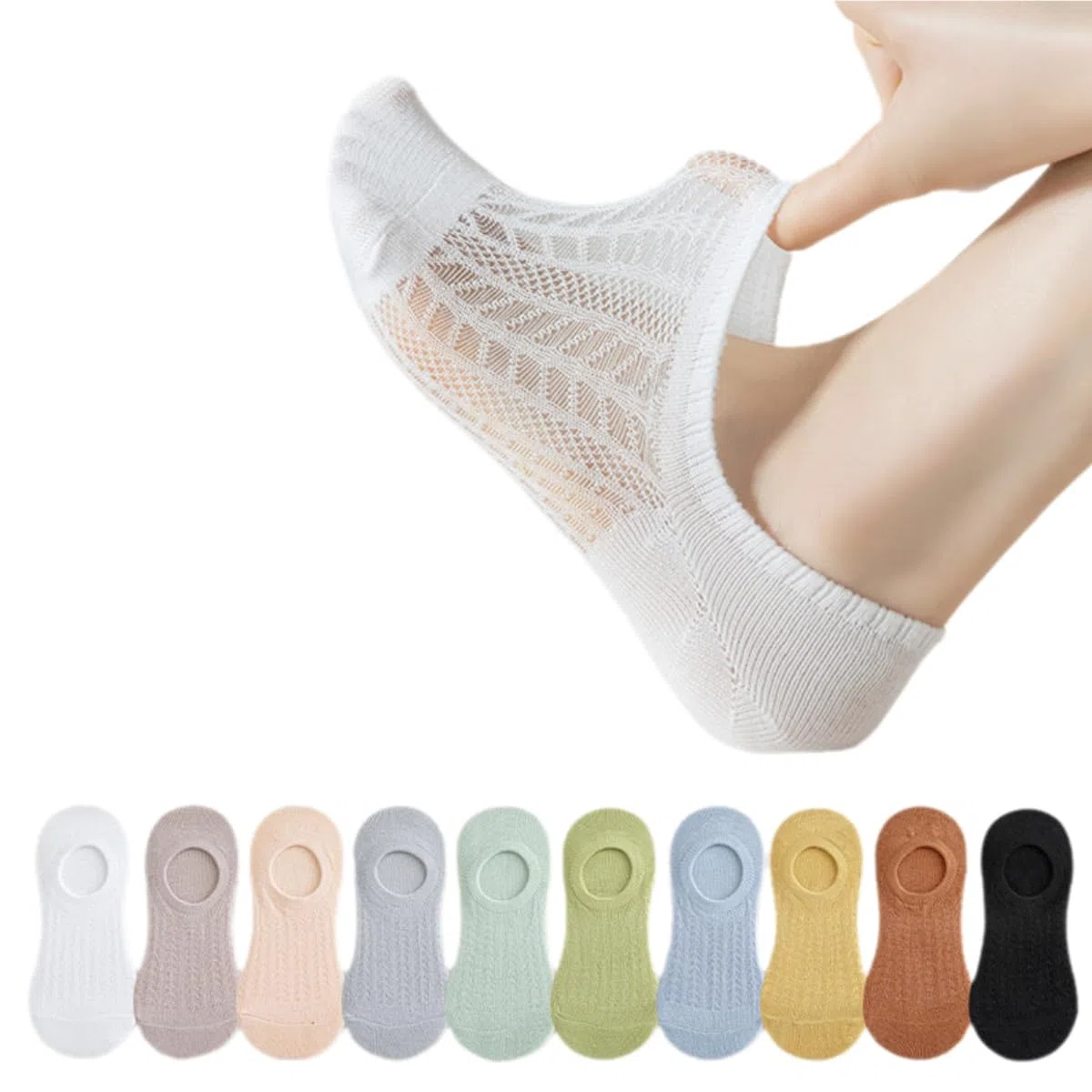 10 pares Calcetines deportivos para mujer, 35-39, Calcetines mujer, Algodón Cortos Calcetines Tobilleros con silicona antideslizante, Sneaker Calcetines de malla, Calcetines de barco