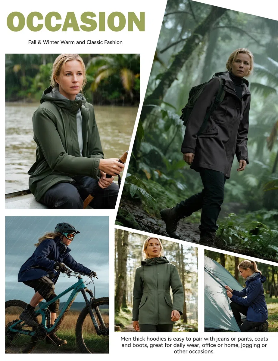 Yuson Girl Chaqueta Softshell Mujer Impermeable Chaqueta de Entretiempo Cortavientos con Capucha Ligera Transpirable Abrigo Forro Polar Funcional Parka de Senderismo
