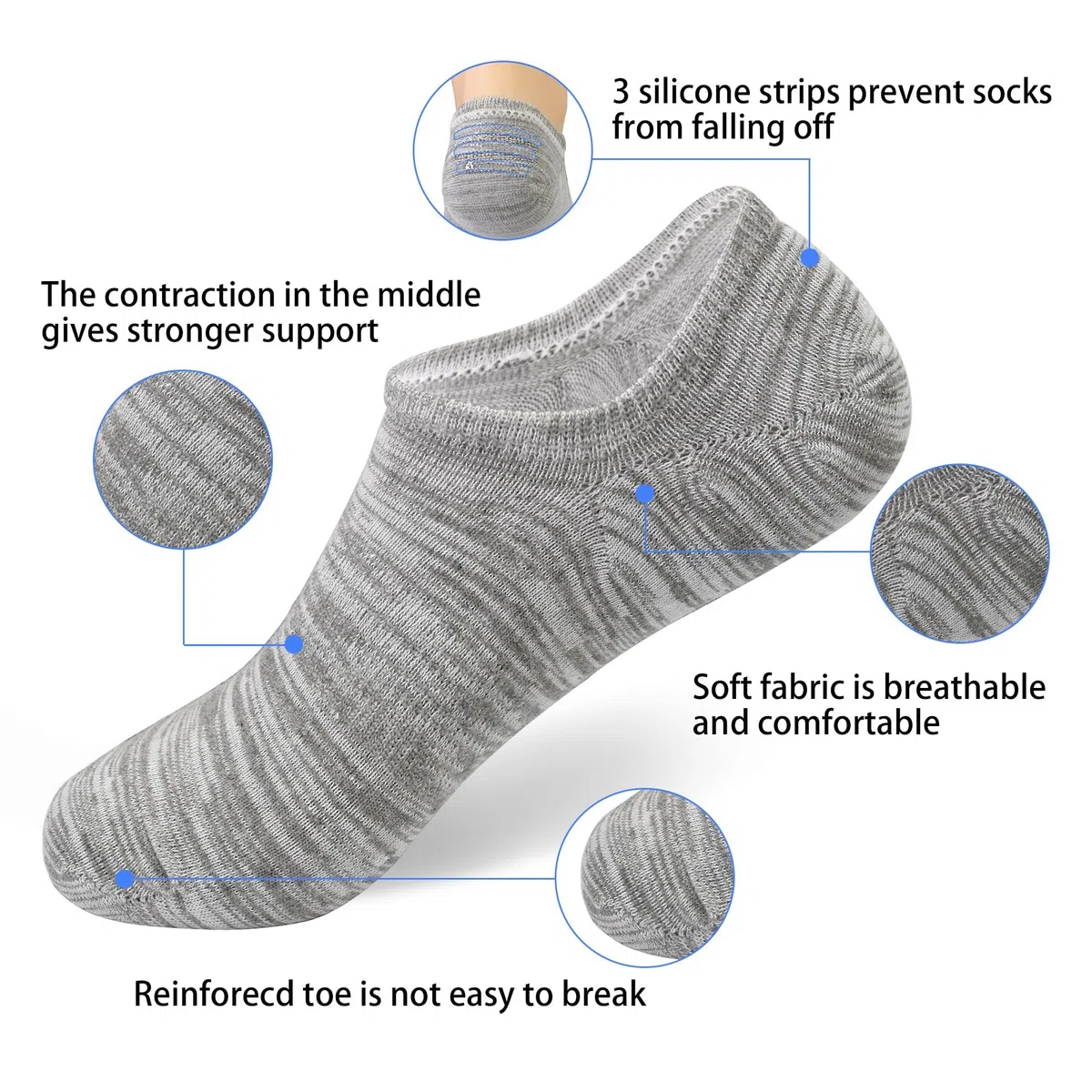 ELUTONG Calcetines invisibles para hombre, calcetines de entrenamiento con rayas antideslizantes de corte bajo, 8 pares, talla 5.5-11