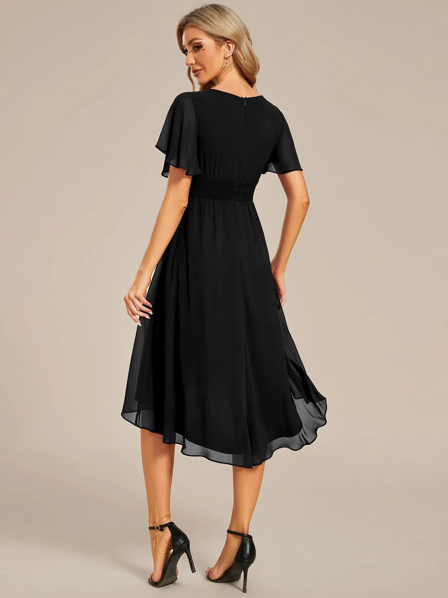 Ever-Pretty Vestido de gasa para mujer, cuello redondo, cintura plisada, manga corta, invitada de boda 02053