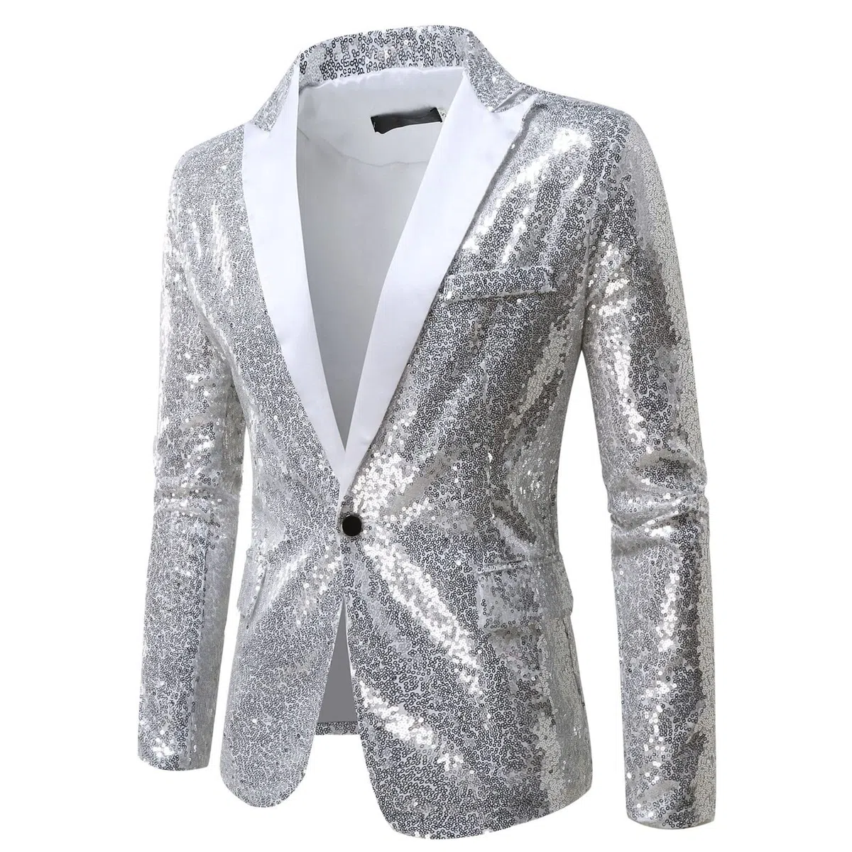 Chaqueta con lentejuelas para hombre, corte ajustado, chaqueta de traje de carnaval con 1 botón, chaqueta de negocios, chaqueta brillante, traje para carnaval, fiesta